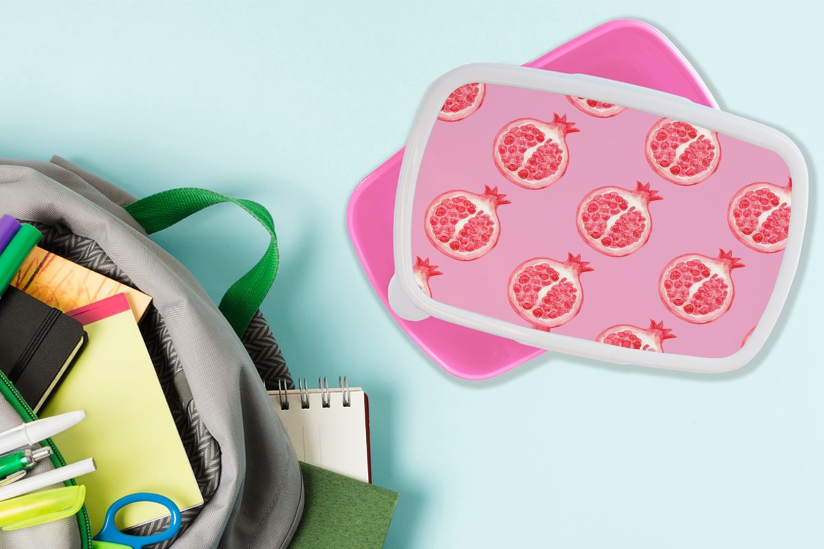 MuchoWow Lunchbox Obst - Rosa Muster, (2-tlg), Brotbox Mädchen, Snackbox, - Kinder, Kunststoff Brotdose Erwachsene, Kunststoff, für
