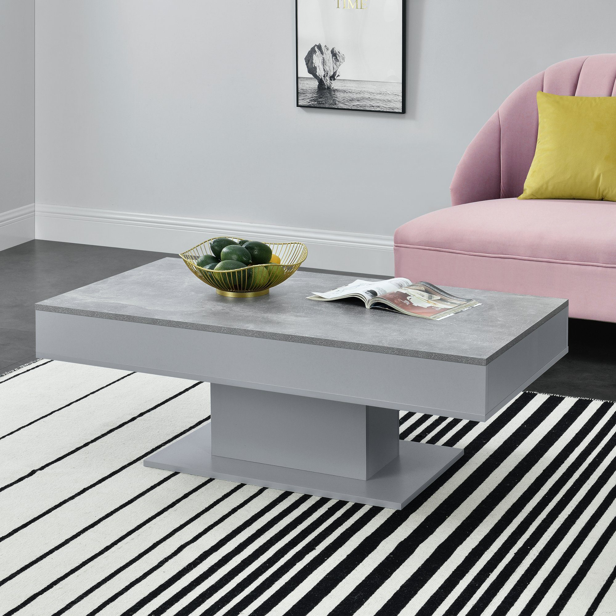 en.casa Couchtisch, »Lünen« Wohnzimmertisch 2 Staufächer 40x110x60cm Beton- günstig online kaufen