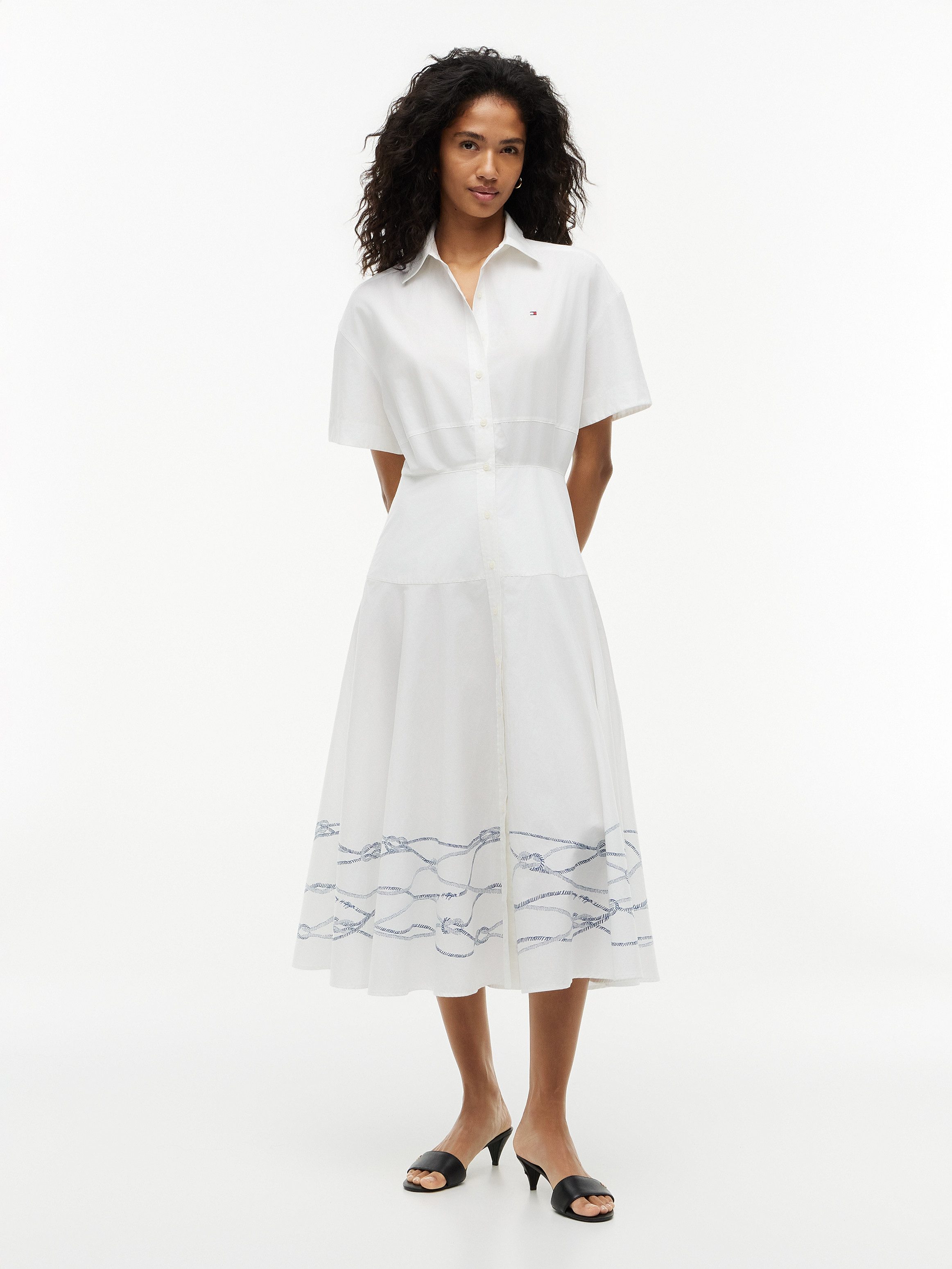 Tommy Hilfiger Blusenkleid POPLIN FLRE SS MIDI SHRT DRS Baumwolle