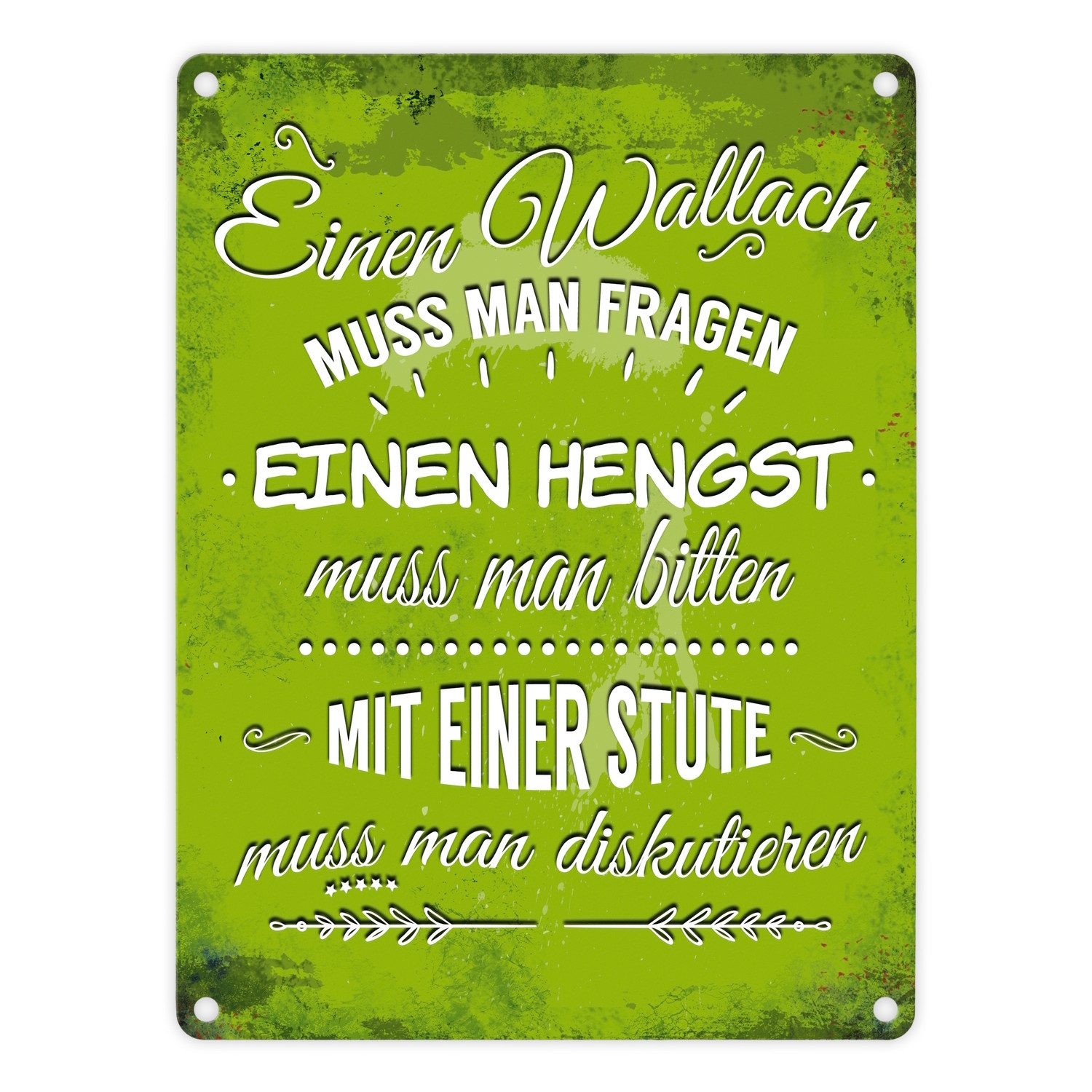 Metallschild Metallschild mit Reiter Motiv und Spruch: Einen Wallach muss man ...