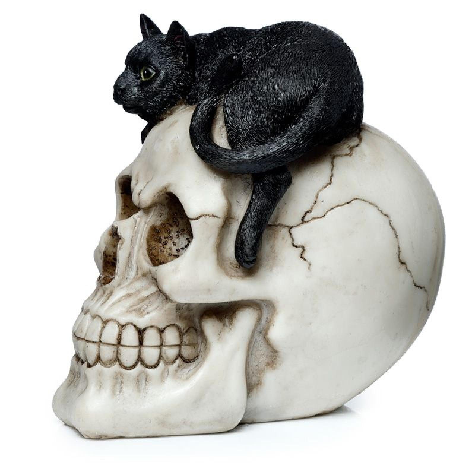 Puckator Dekofigur Totenkopf und Katze schwarze Figur