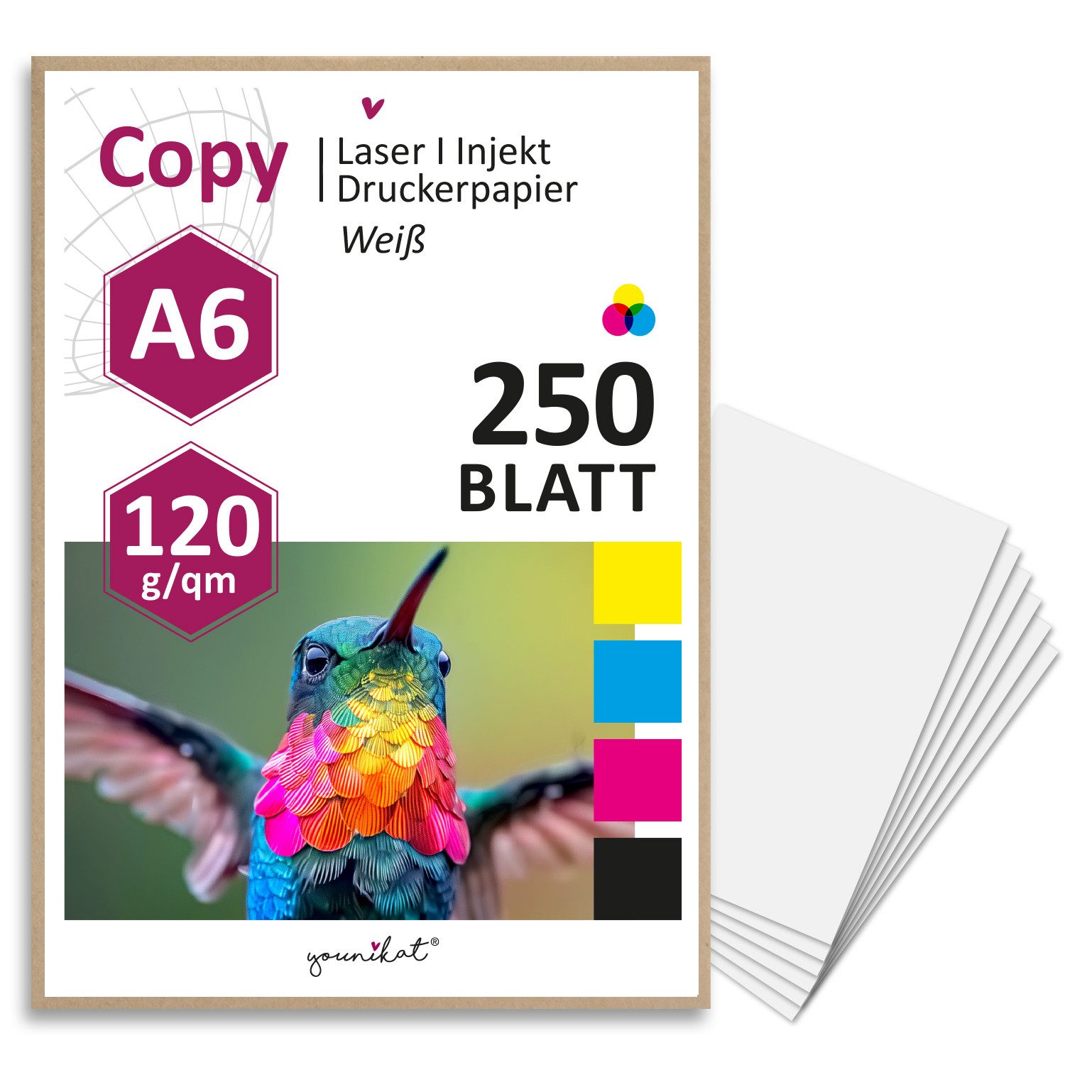 younikat Drucker- und Копировальная бумага younikat DIN A6 Papier I 120 g/m² I 250 Blatt in weiß I dv1551