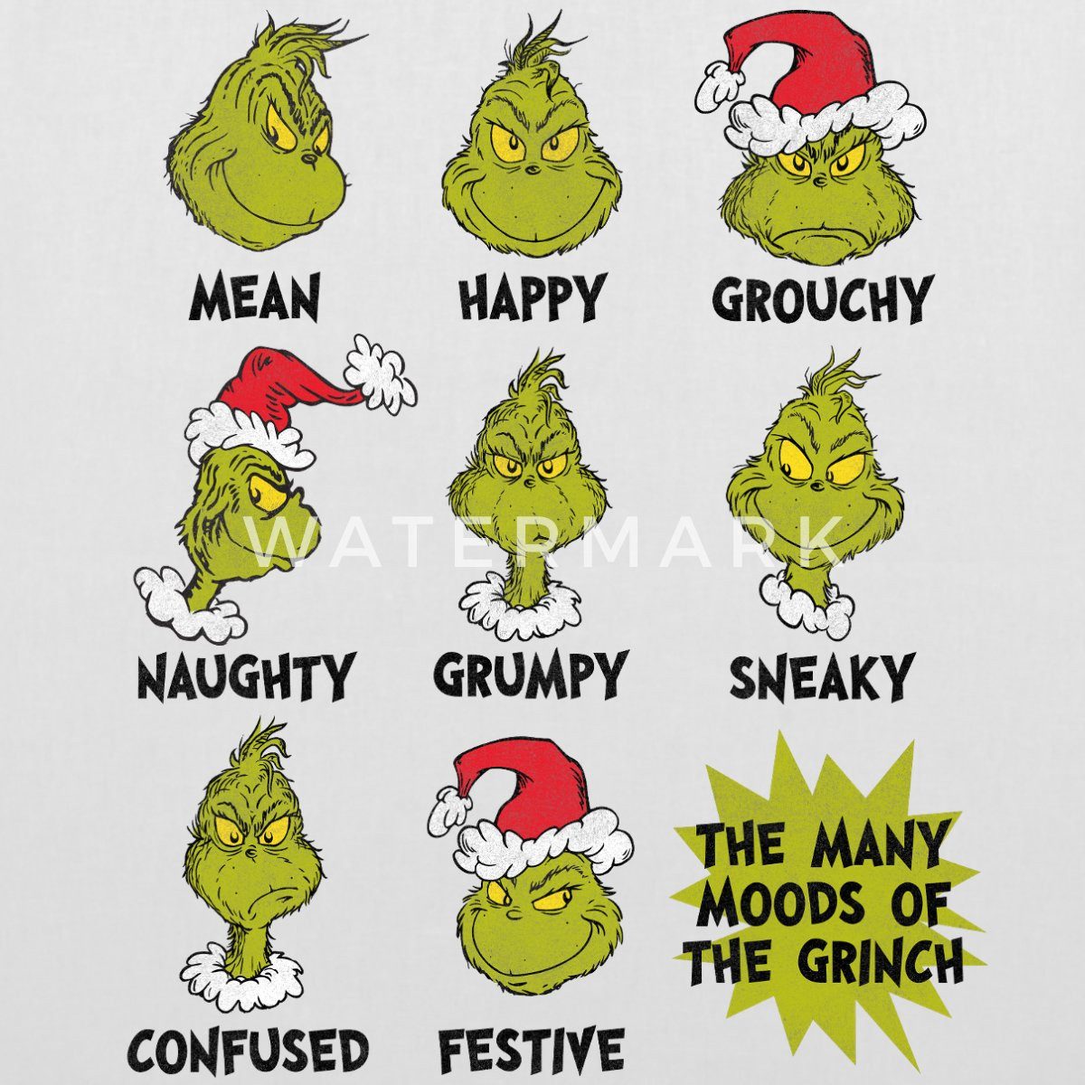 Spreadshirt Henkeltasche Der Grinch Moods Of The Grinch Stimmungen Stoffbeutel (1-tlg)
