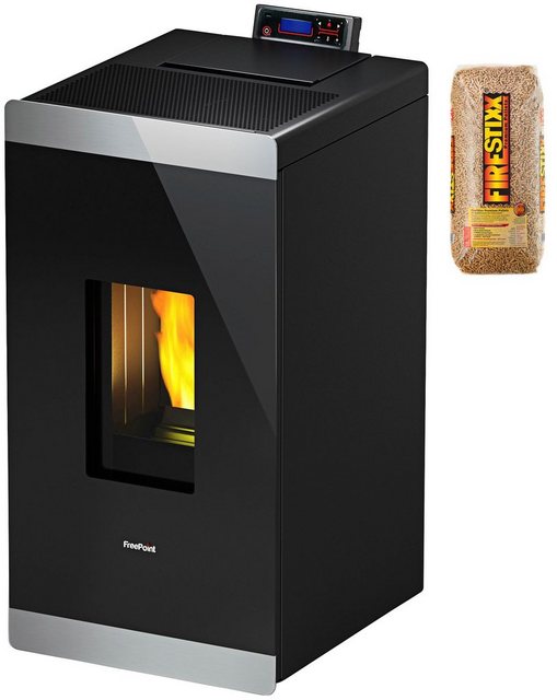 FreePoint Pelletofen GLASS Stahl/Glas, 8 kW, Raumheizvermögen: 207 m³, schwarz
