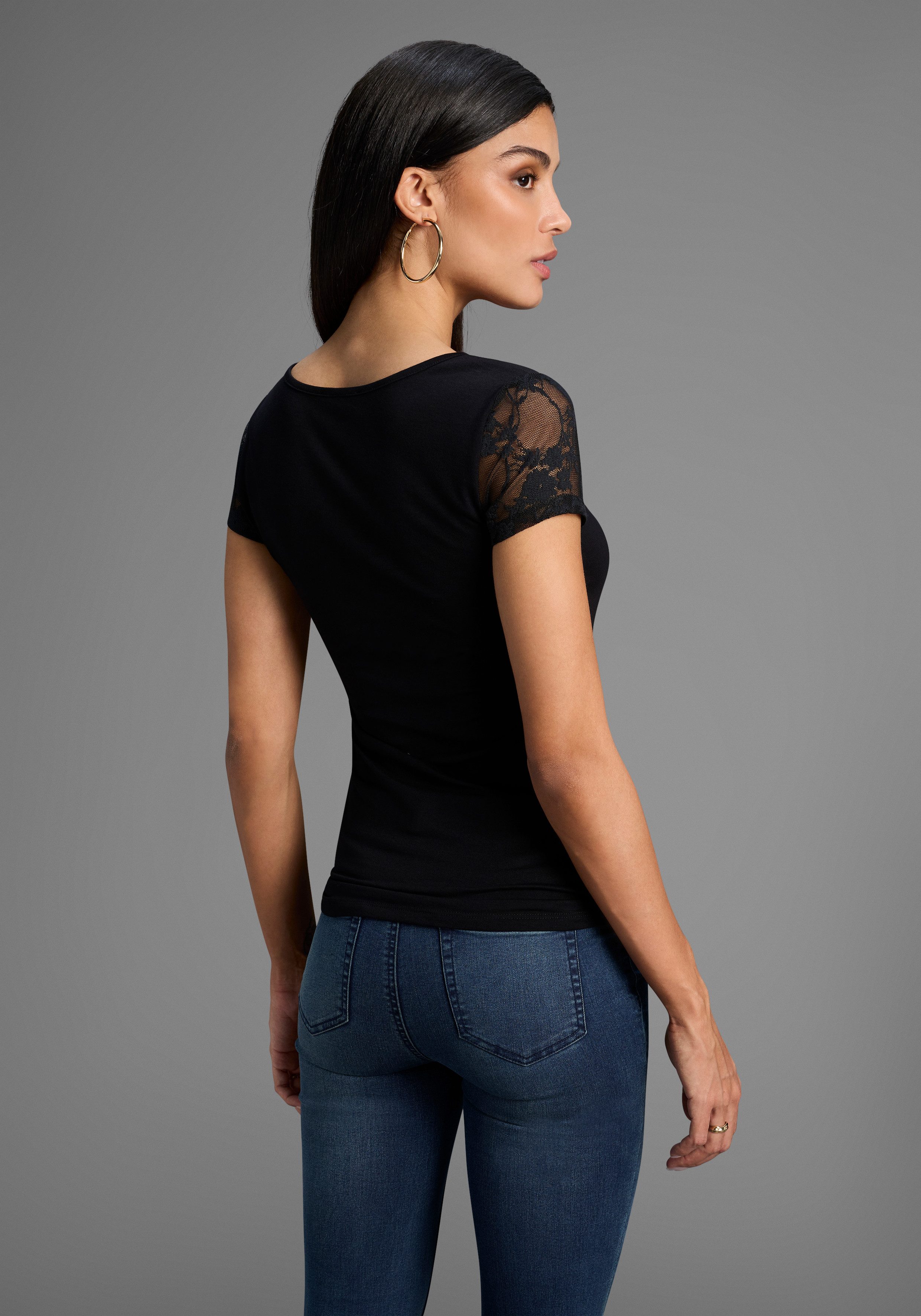 Melrose T-Shirt Kurzarm, feminin geschnitten, asymmetrischer Ausschnitt günstig online kaufen