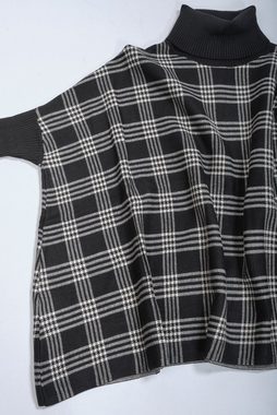 PEKIVESSA Strickpullover Oversize Cape-Pullover Damen XXXL Rollkragen karie (1-tlg) im Poncho-Style