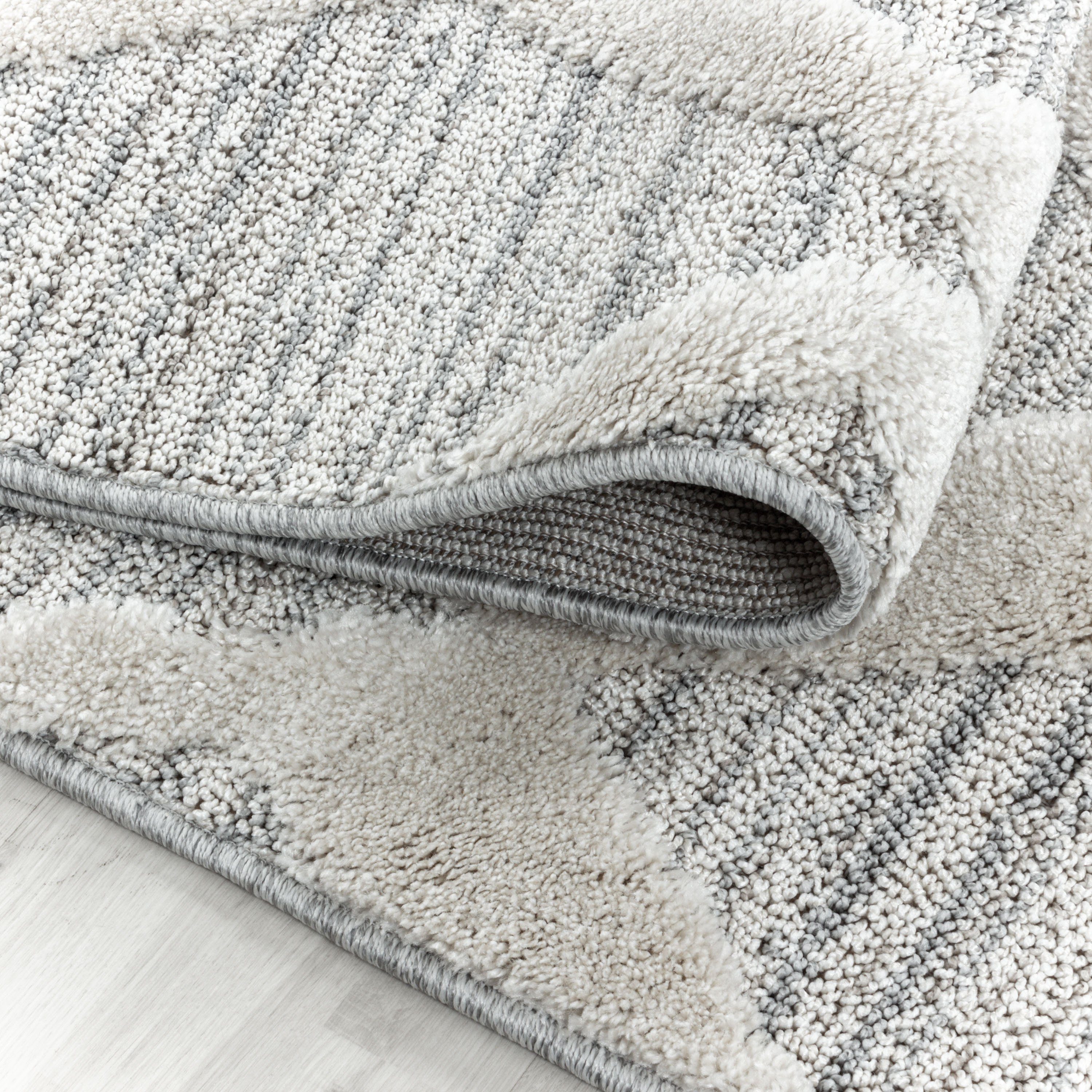 Stilvoll Günstig Hochflor-Teppich in Grau mit Boho-Design für Wohnzimmer, Läufer, Höhe: 20 mm – Bild 5 von 5