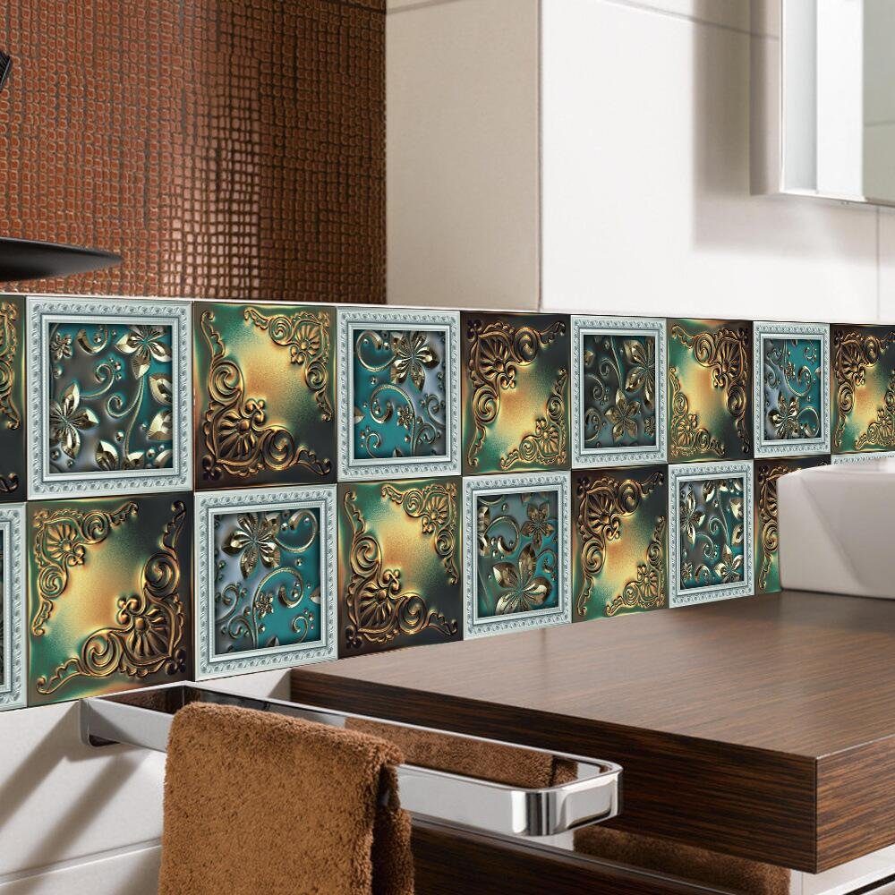 COOL-i ® Fliesenaufkleber, 10 Stück PVC selbstklebende, wasser- und ölabweisend, für Küche, Bad