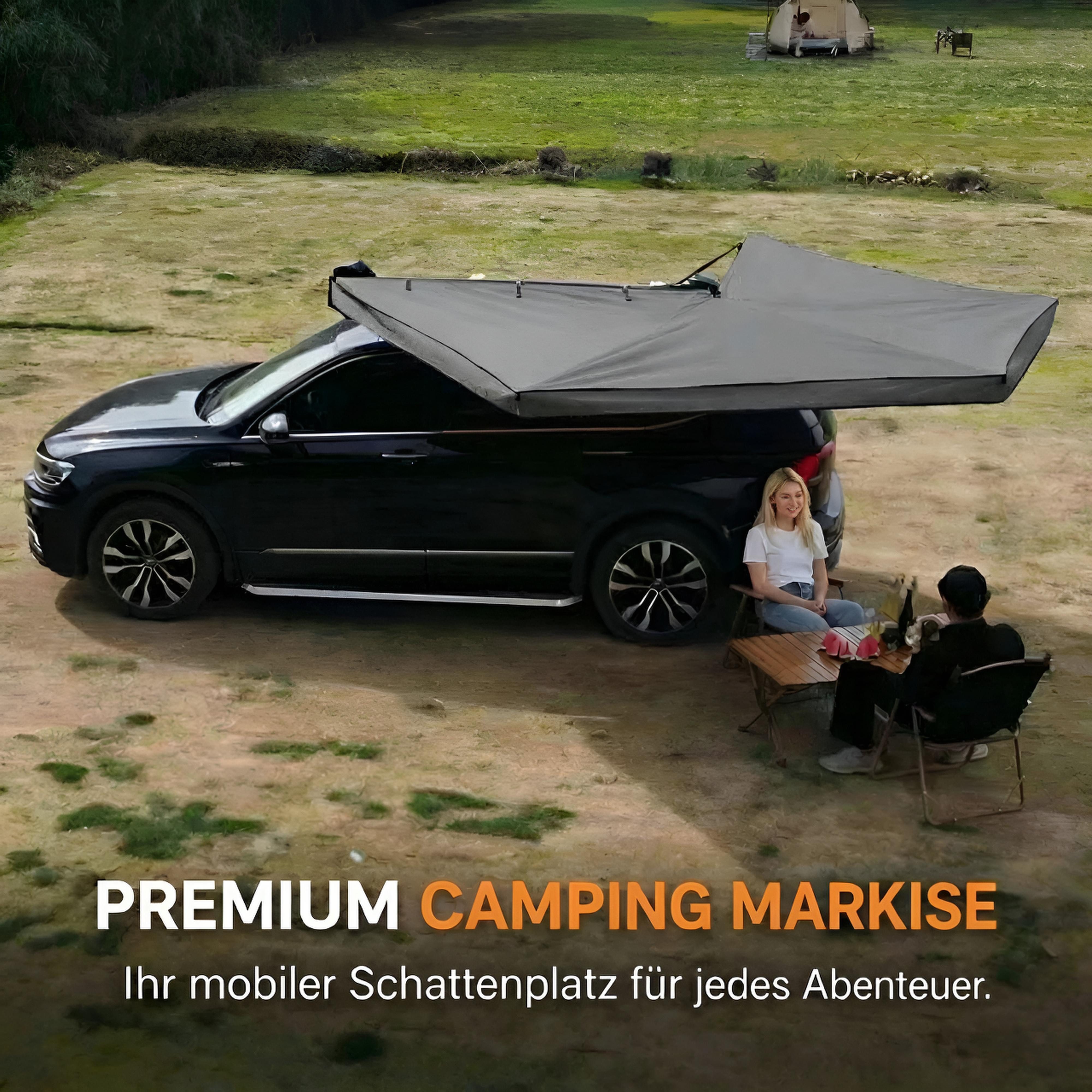 TZIpower Markisenvorzelt 270° Autodachmarkise Auto Markise, Vordach, Dachzelt Schwarz/Grau LED