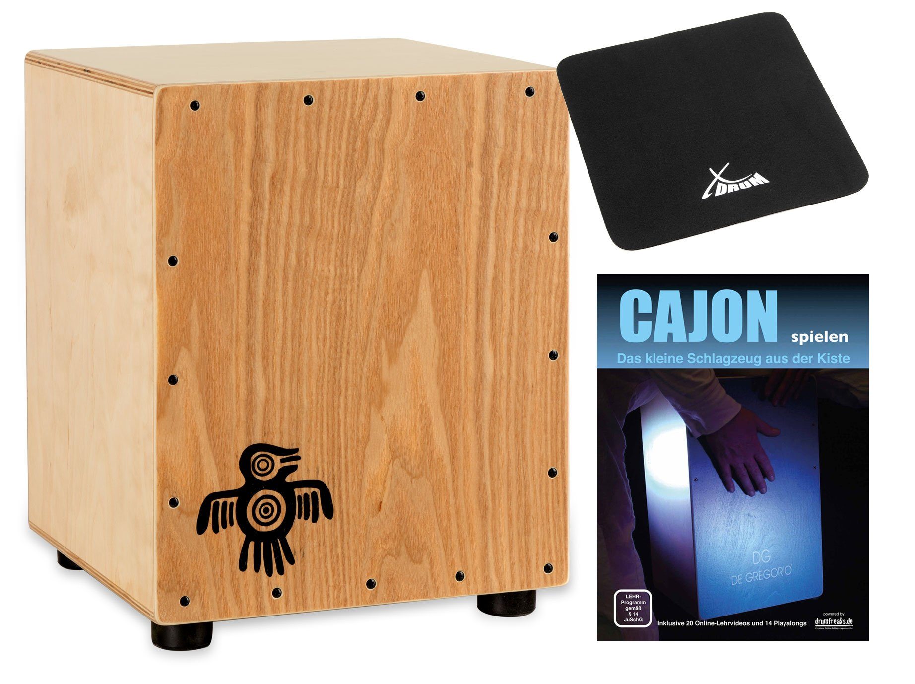 XDrum Cajon Kinder Cajon, inkl. Sitzkissen und Schule, Kinder-Cajon voller Klang, deutliche Bass/Snare-Trennung