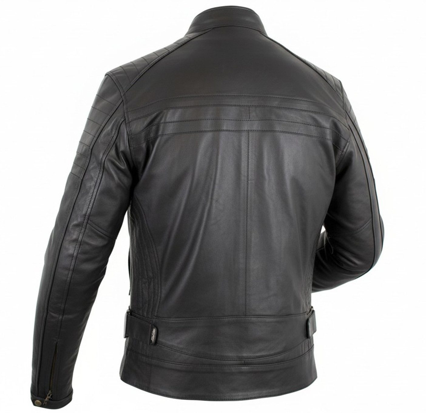 MDM Motorradjacke Herren Motorrad Lederjacke aus echtem Rindsleder mit Protektoren mit Stehkragen, Echtleder Motorradjacke mit Protektoren