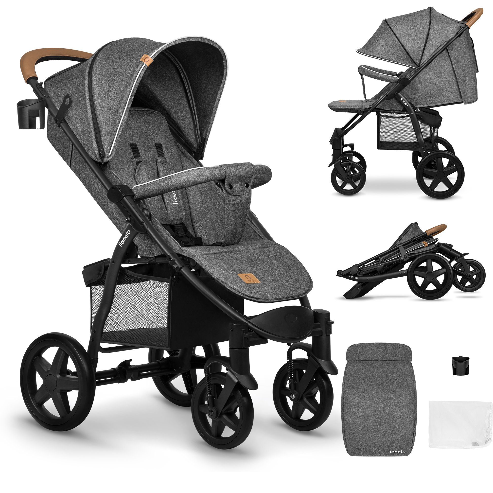 lionelo Kinder-Buggy ANNET PLUS, Fußdecke, großer Korb, ab 0 bis 36 Monate