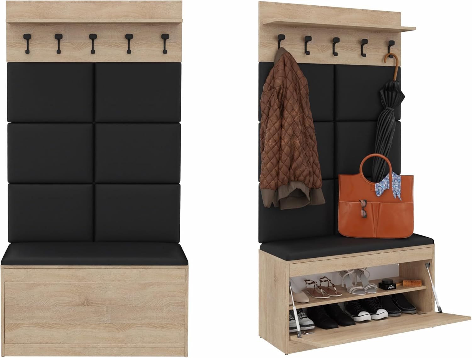 Platan Room Garderoben-Set, (Schuhschrank / Wandregal / Wandpaneele, 3-tlg), Holz Eiche Weiß