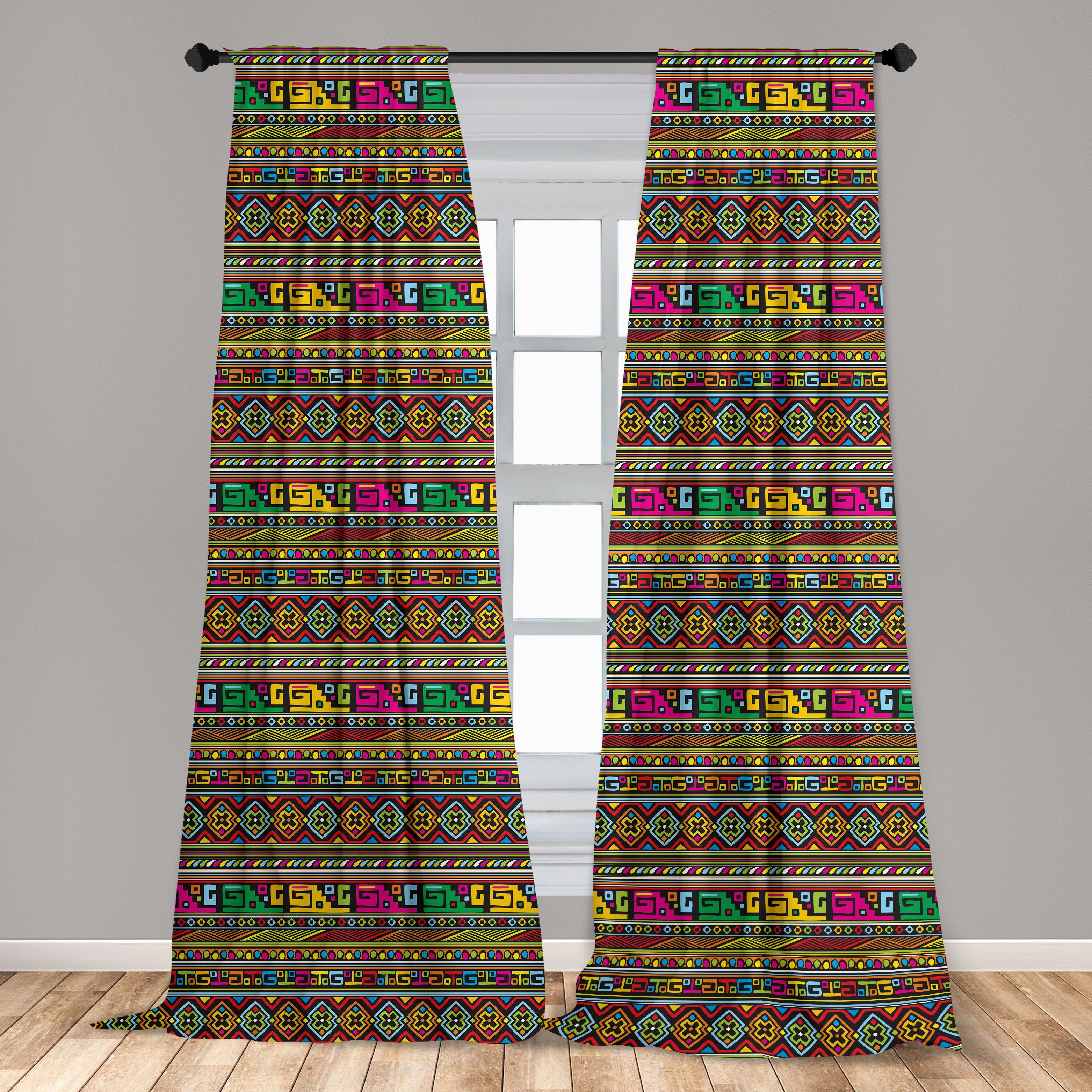 Gardine Vorhang für Wohnzimmer Dekor, Microfaser, Kunst Abakuhaus, Schlafzimmer Indigene afrikanisch Bunte