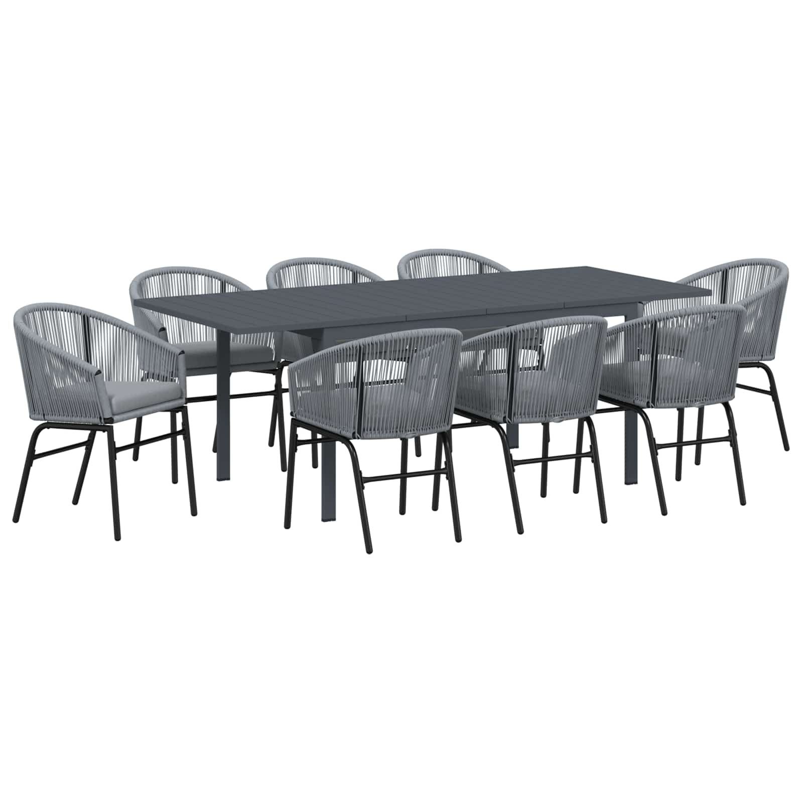 vidaXL Gartenlounge-Set Garten Essgruppe 9 Stk. Grau Poly-Rattan, (9-tlg)