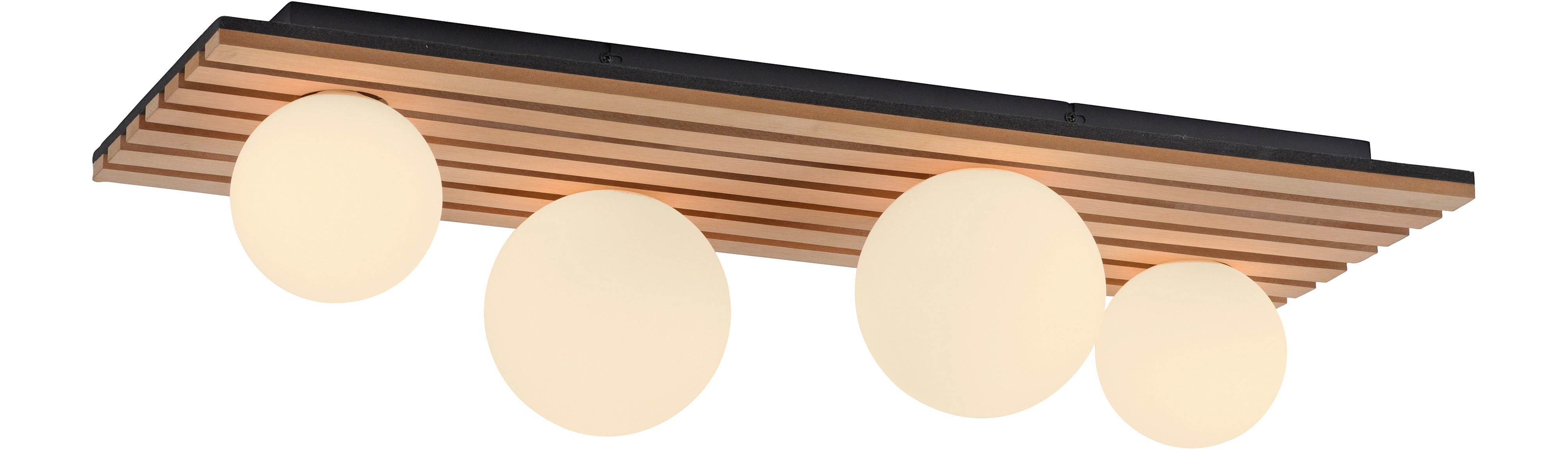 OTTO home Deckenleuchte Evinnia Akustikpaneele mit Glaskugeln, Leuchtmittel wechselbar, ohne Leuchtmittel, Warmweiß, Holz, Akustik, Paneele, Glas, opal matt weiß, Deckenlampe