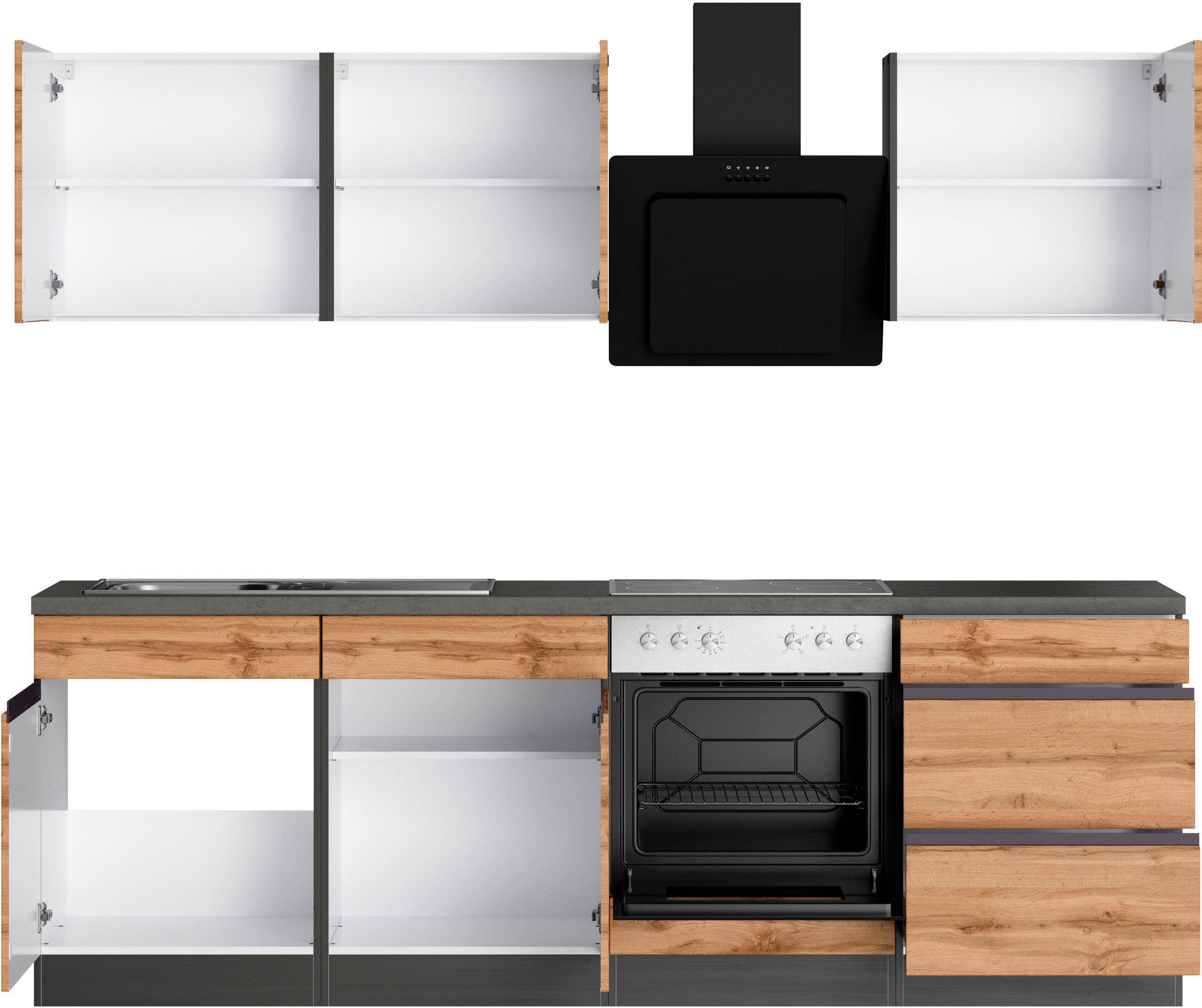 KOCHSTATION Küchenzeile KS-Riesa, Stellbreite 240 cm, wahlweise mit oder ohne E-Geräte