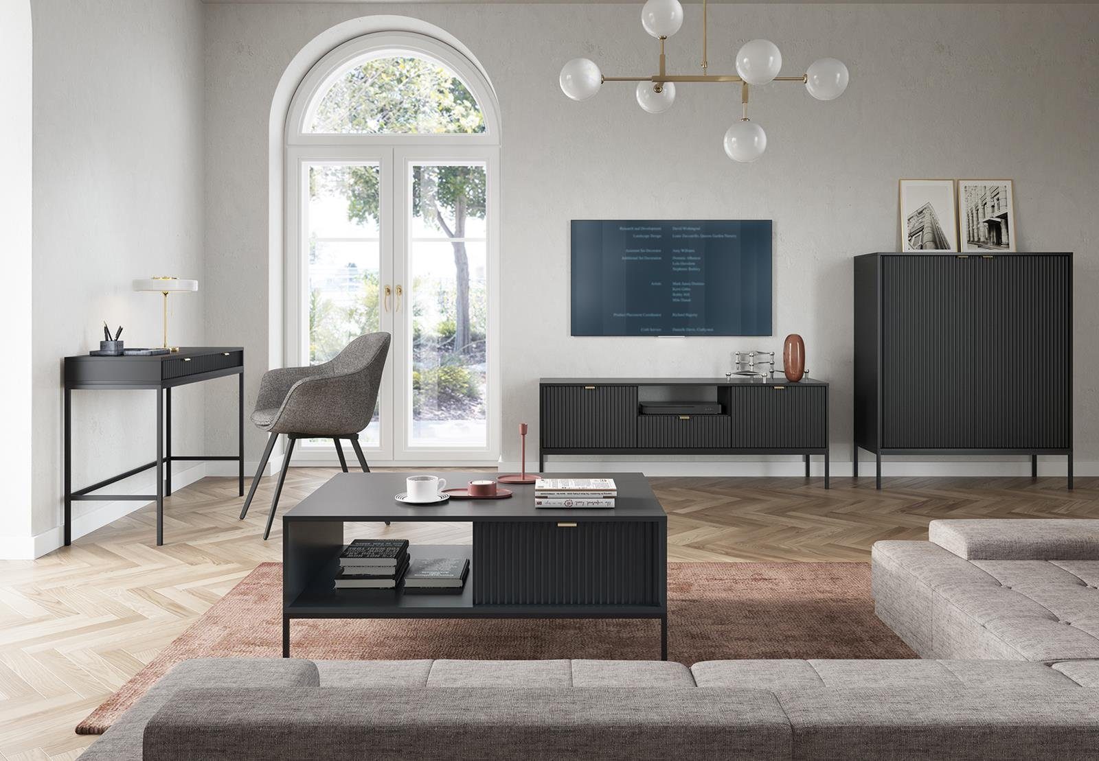 / für Beautysofa Weiß TV-Schrank Farbe) im Stil Grau Novia modernes Lowboard Wohnzimmer, Schwarz / (Metallgestell,