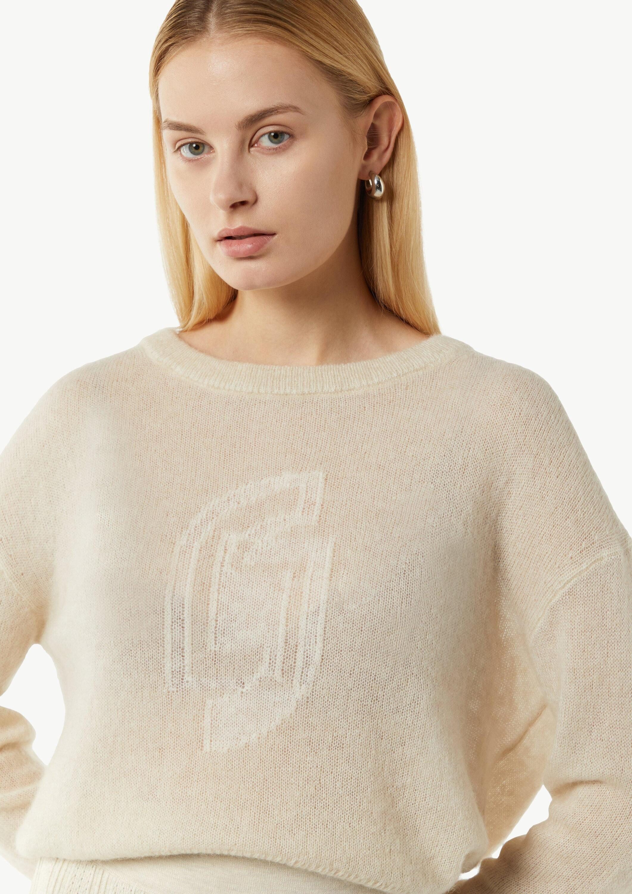 comma Longpullover Strickpullover Pullover mit Artwork aus Alpakamix