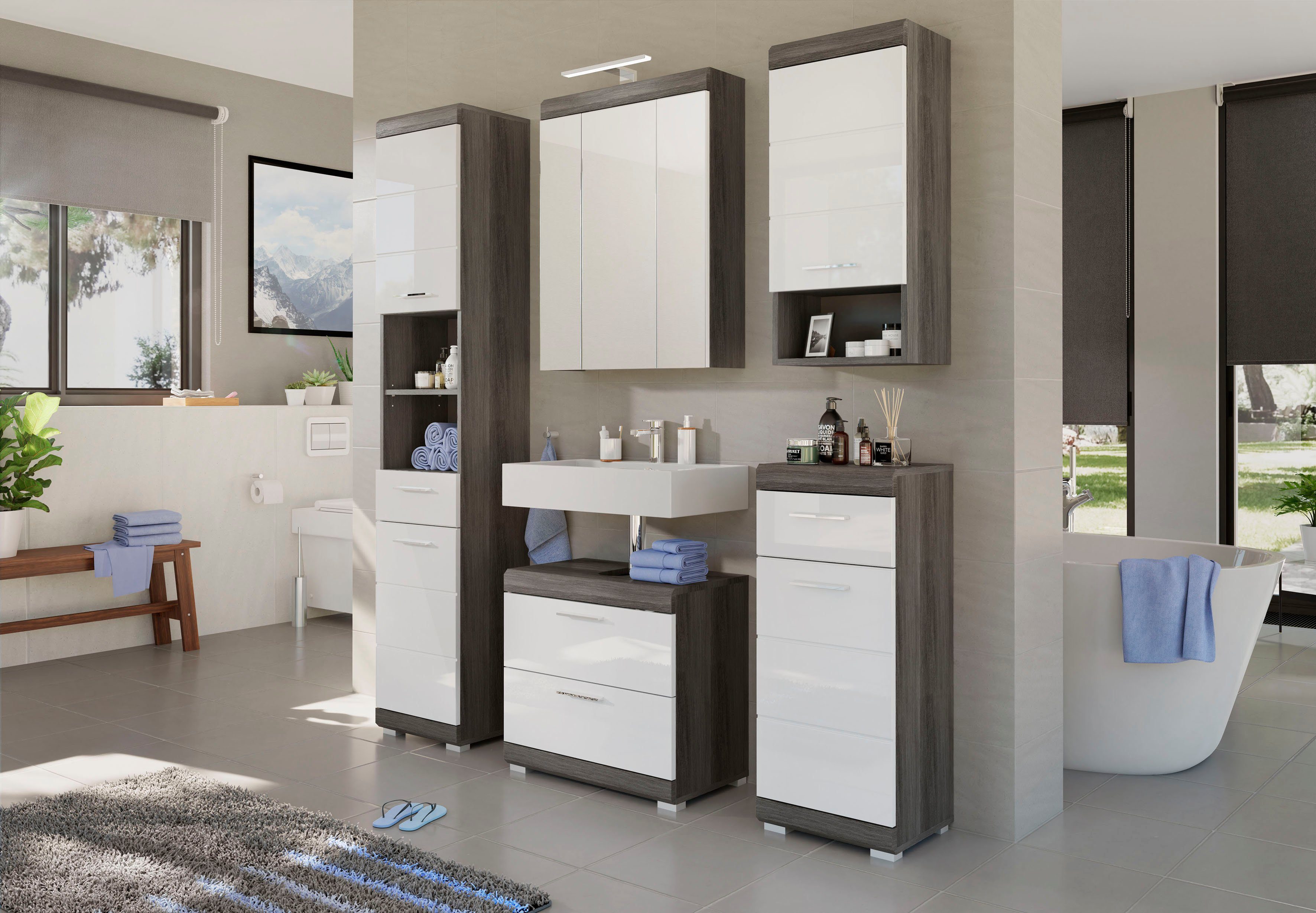 INOSIGN Badmöbel-Set Siena, 5 teilig, inklusive LED Beleuchtung, bestehend günstig online kaufen