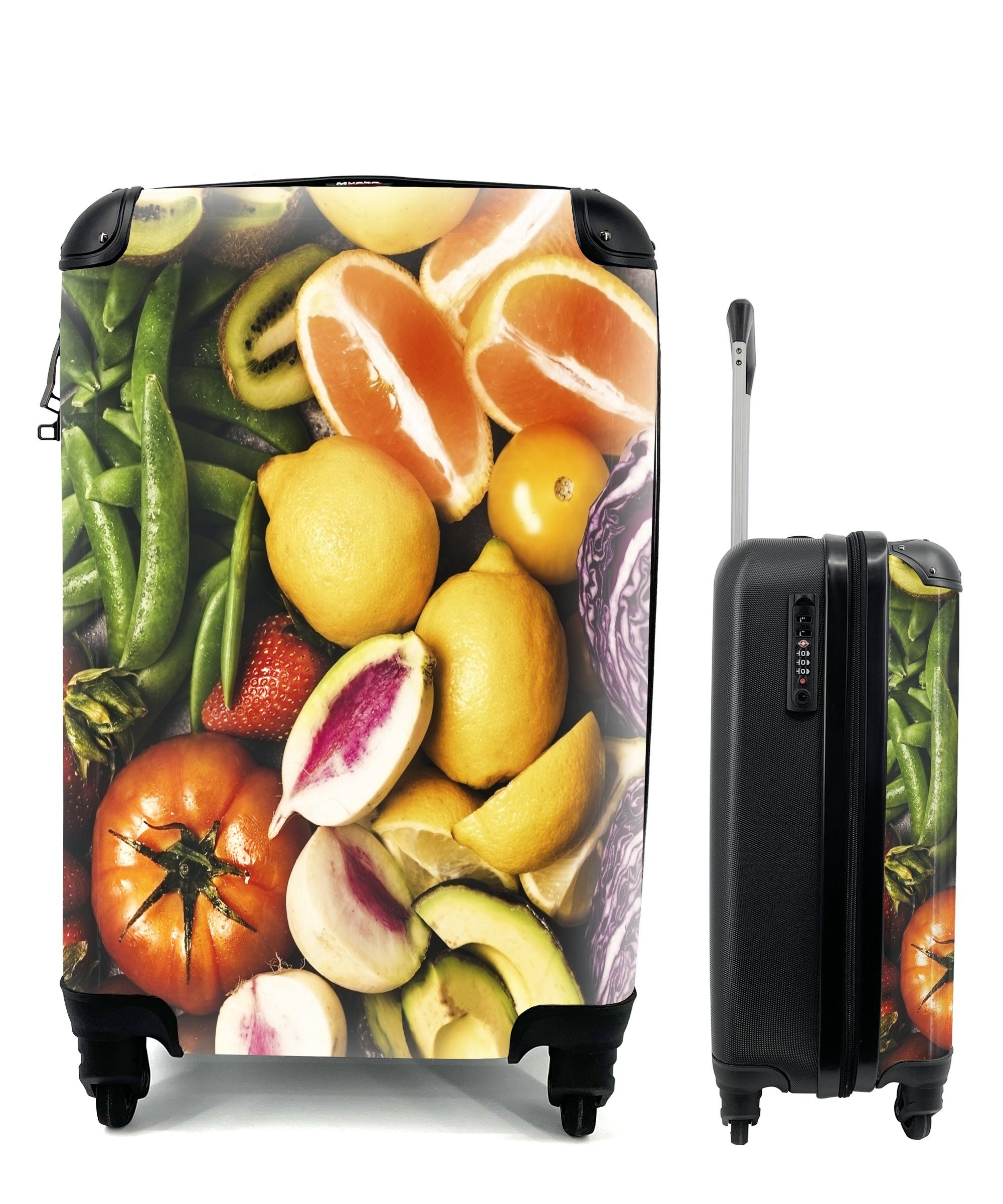 MuchoWow Handgepäckkoffer Obst - Gemüse - Farben, 4 Rollen, Reisetasche mit rollen, Handgepäck für Ferien, Trolley, Reisekoffer