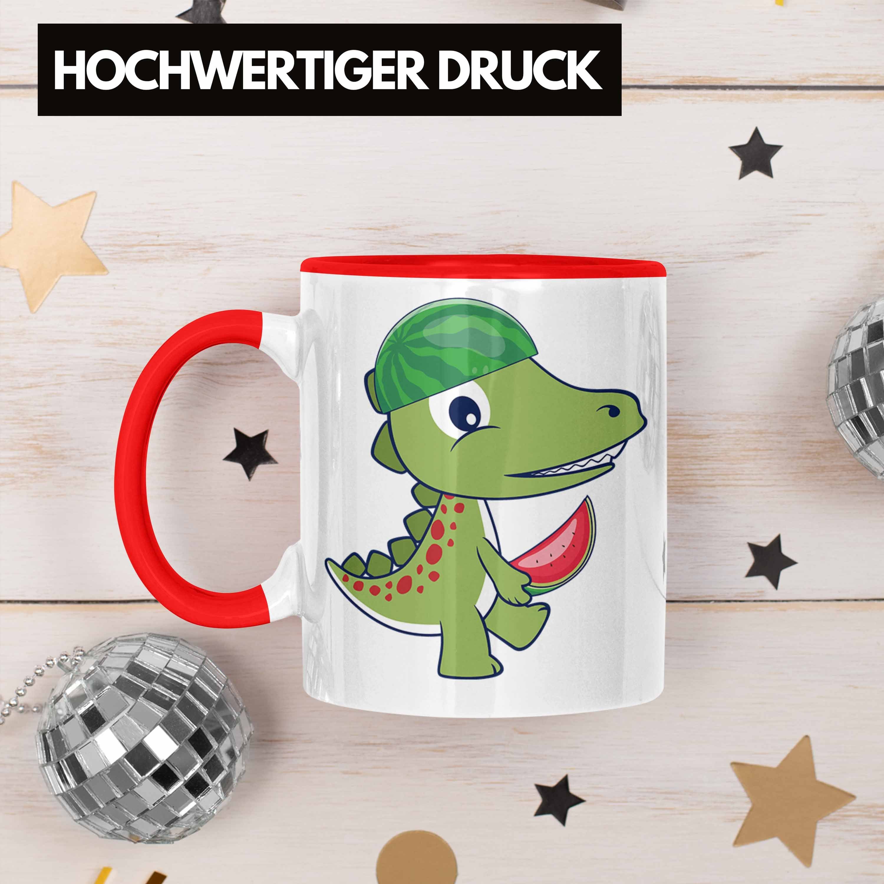 Trendation Lustiger Geschenkidee Tasse Trendation Dino Tasse Geschenk Jungs T-Rex Rot Dinosaurier Geburtstag -