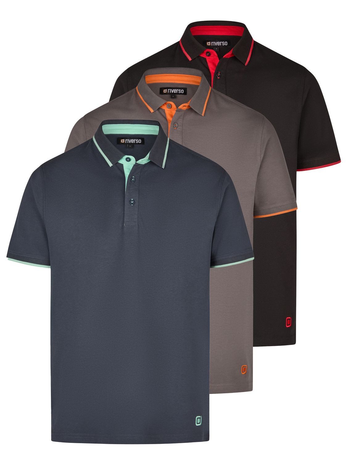 riverso Poloshirt Herren Polohemd RIVLeano 3er-Set Regular Fit (Vorteilspack, 3-tlg) Basic Sommer Shirt aus 100% Baumwolle