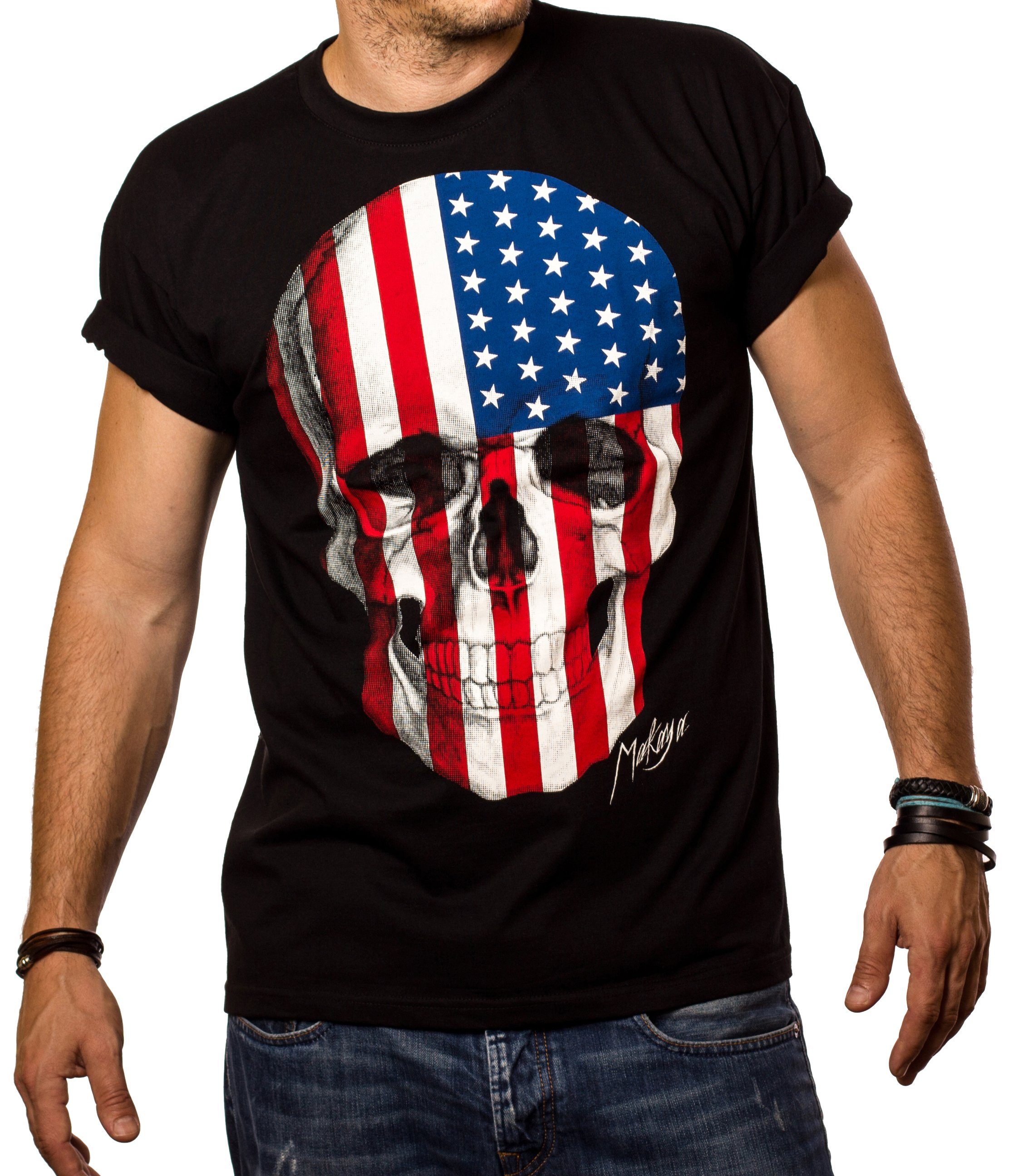 MAKAYA Print-Shirt Herren USA Flagge Amerika Fahne US Fahne Arme T-Shirt Männer mit Druck