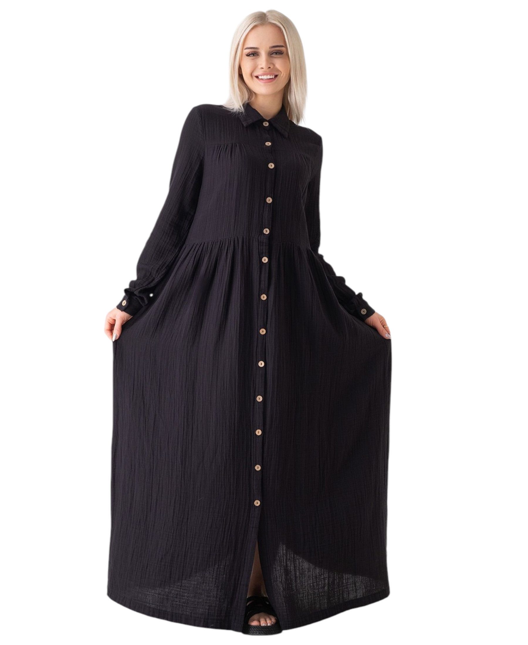 WENOR Sommerkleid Musselin Maxikleid 100% Baumwolle, mit Knopfleiste, 145 c günstig online kaufen