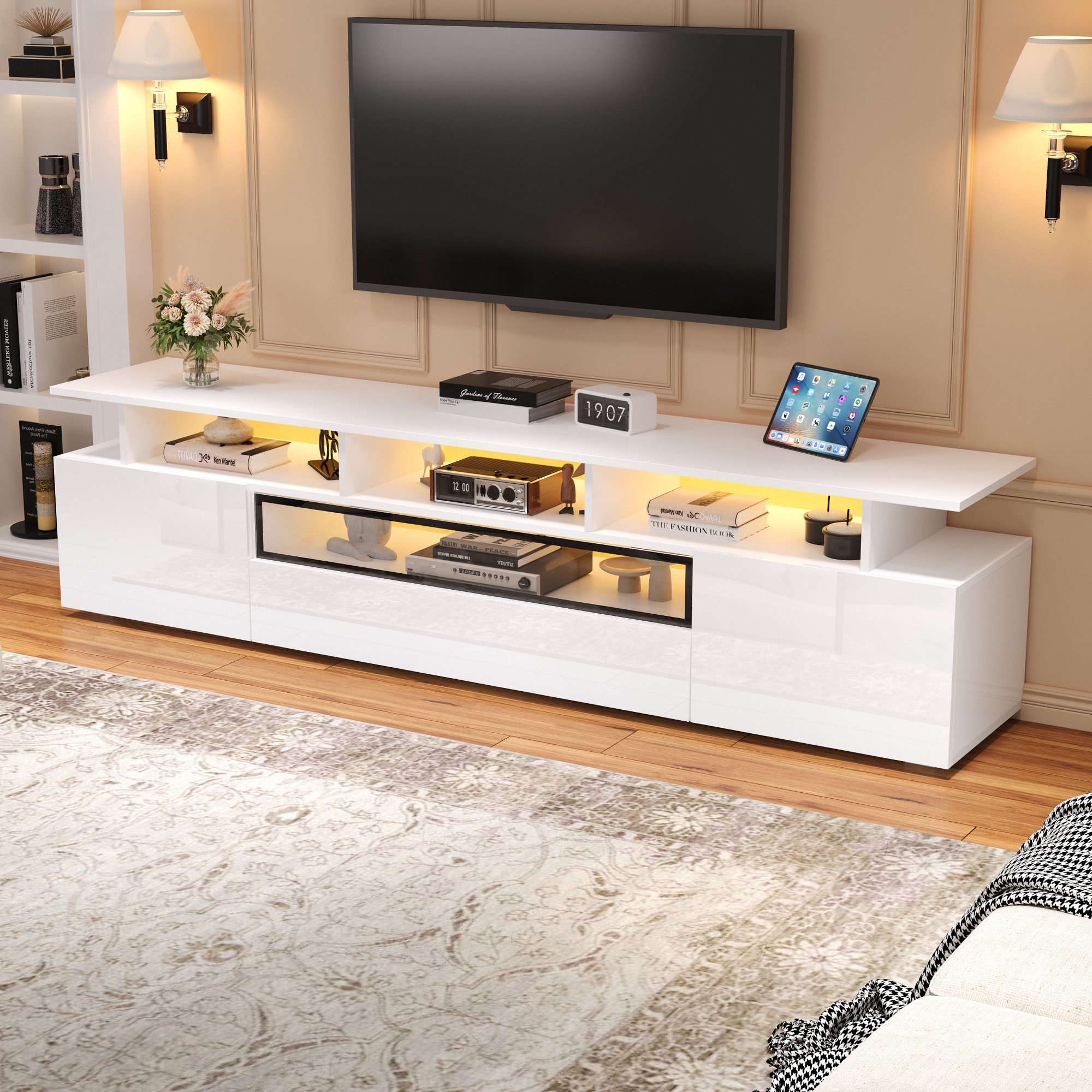 Merax Lowboard Hochglanz TV-Schrank mit LED-Beleuchtung günstig online kaufen