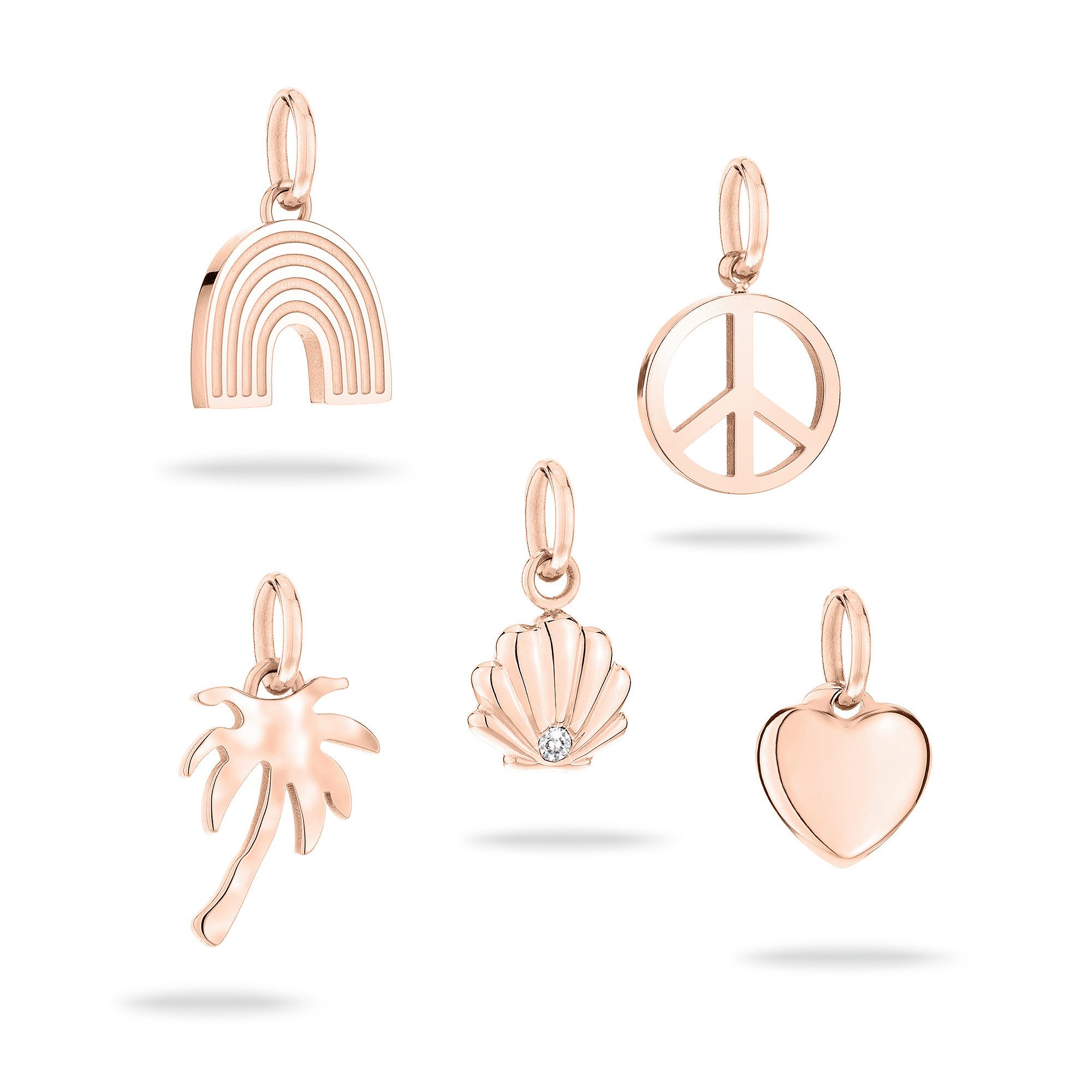 Tamaris Anhänger Set Multipack All About Beads Regenbogen Peace-Zeichen Palme Muschel Herz (Set, 5-tlg), mit Zirkonia (synth)