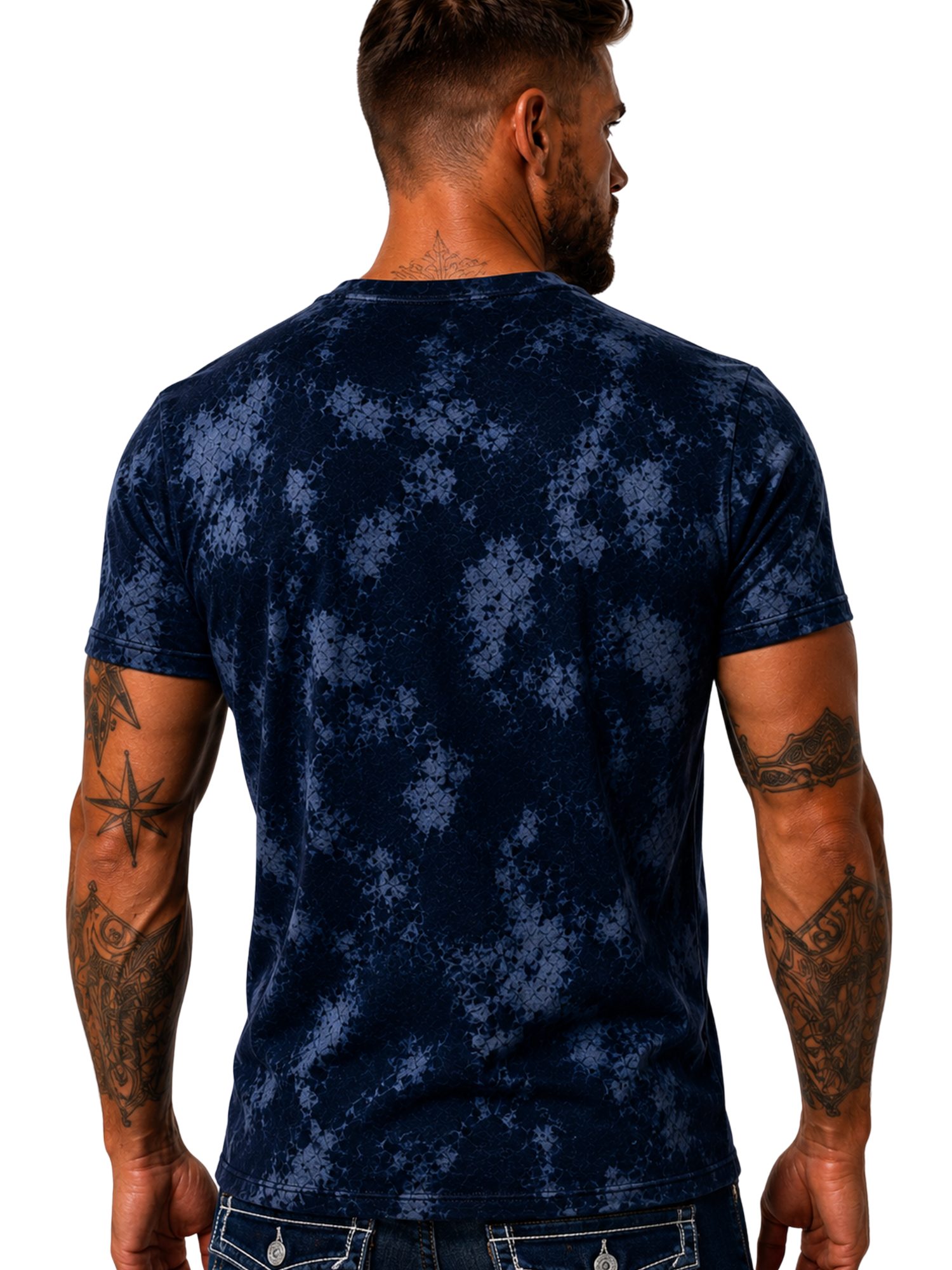 L.gonline Kurzarmshirt Herren T-Shirt, Sommershirt, Batik Optik, 2879 Navy XXL (Shirt Kurzarmshirt Tee, 1-tlg) Fitness Freizeit Casual – Bild 3 von 5