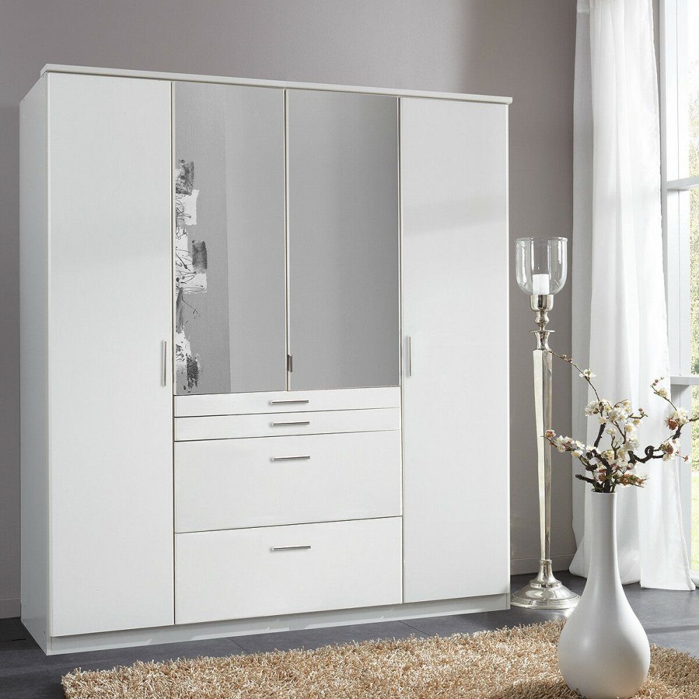 Wimex Drehtürenschrank T12619 AACHEN Weiß Kleiderschrank Drehtüren mit Spiegel und Schubladen ca. 180 cm