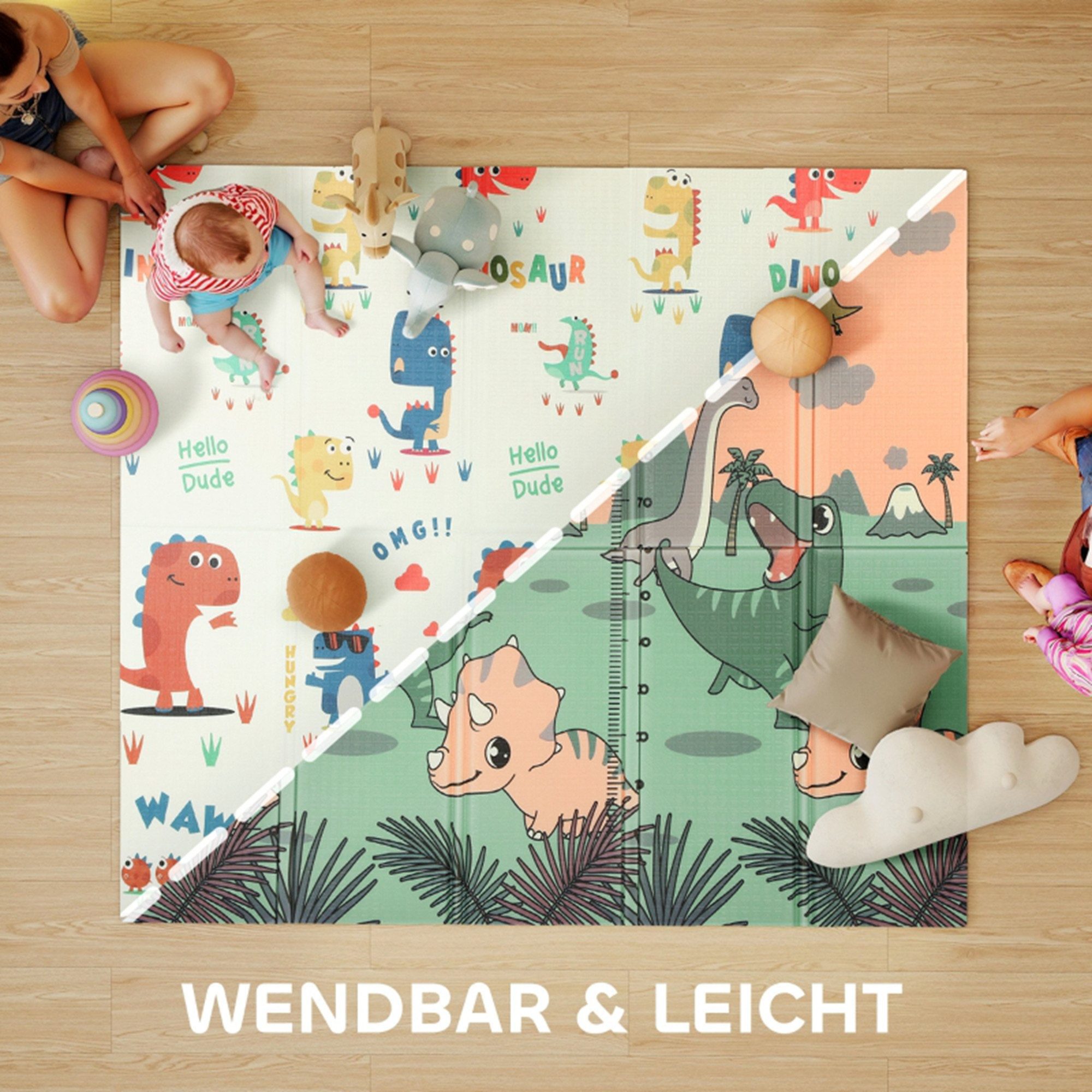 MC Star Spielmatte Baby 196 x 176 x 1,5 cm faltbar Doppelseitige Krabbelmatte Mehrfarbig