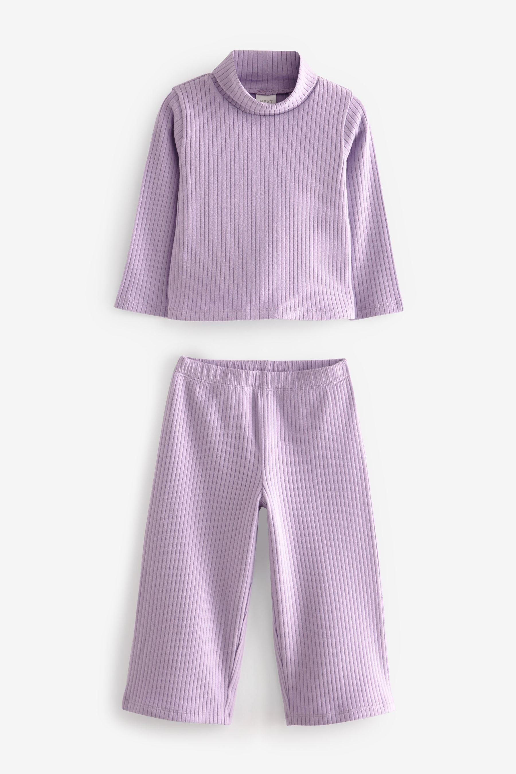 Next Shirt & Hose Geripptes Top und Hose mit weitem Bein im Set (2-tlg) Lilac
