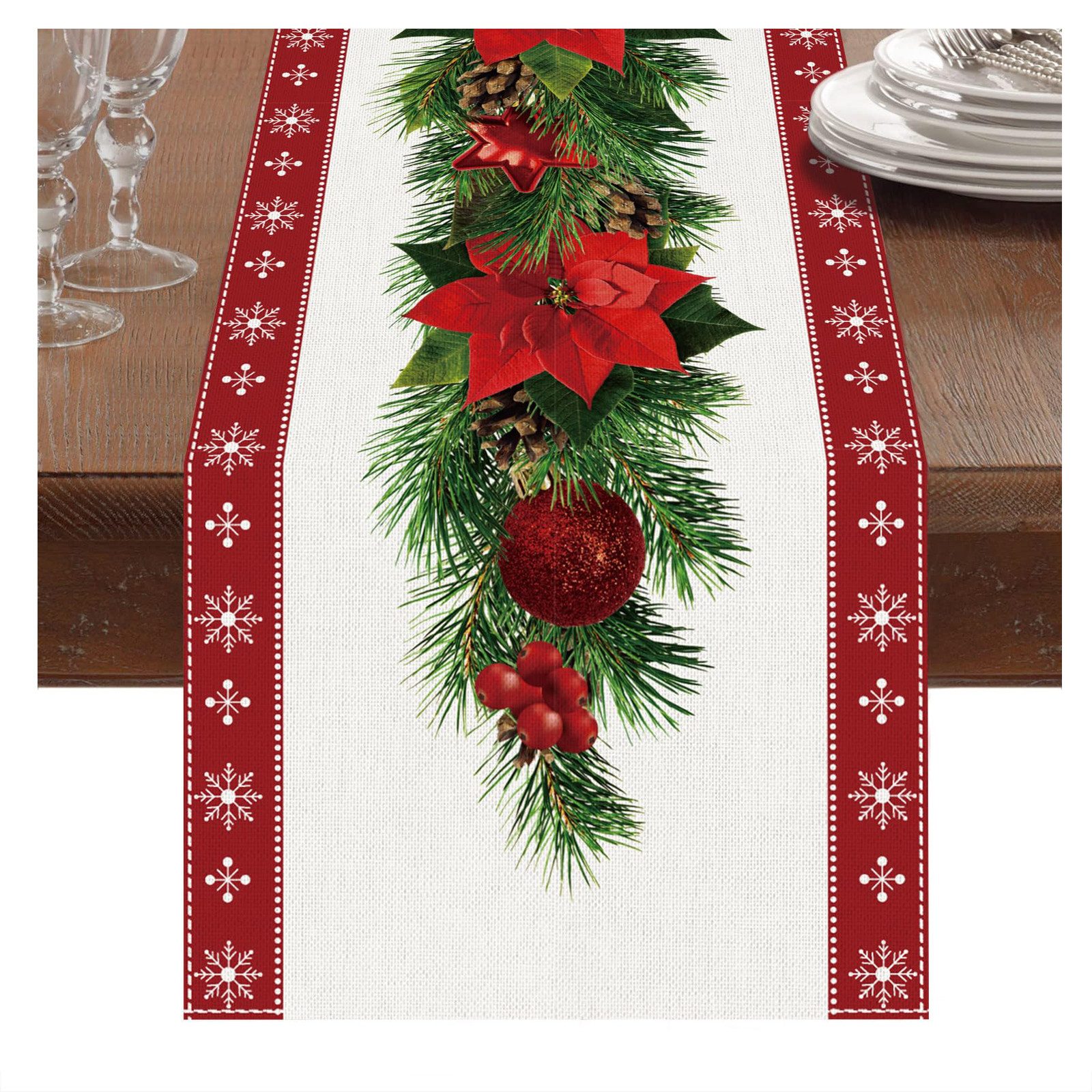 Tischläufer Roter Leinen-Weihnachtstischläufer 230 x 33 cm