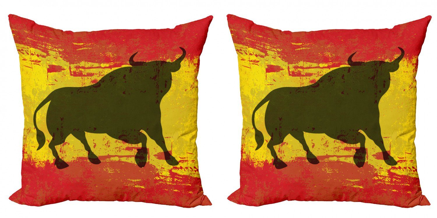 Kissenbezüge Modern Accent Doppelseitiger Digitaldruck, Abakuhaus (2 Stück), Spanisch Bull Silhouette auf Flagge