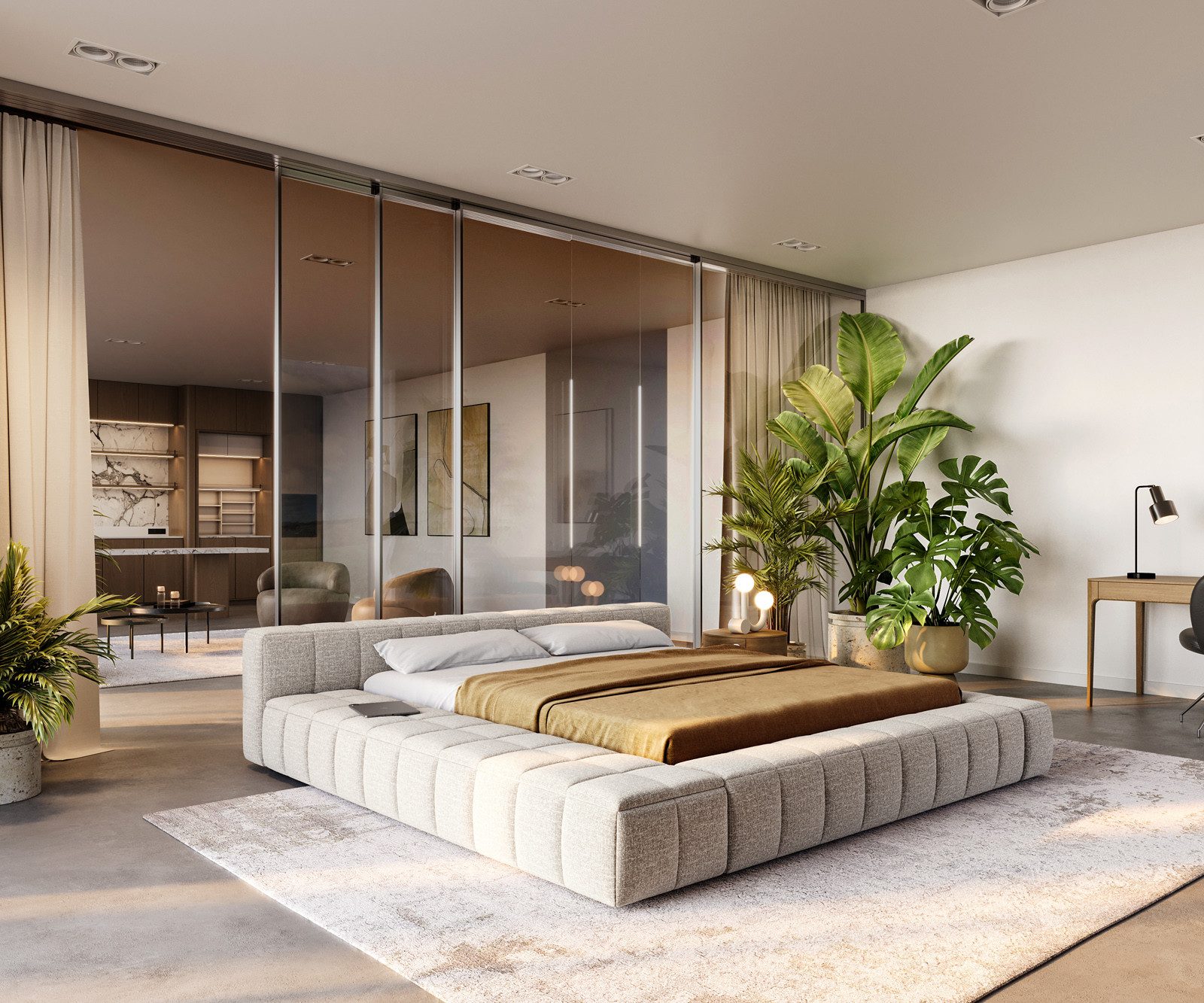 DELIFE Polsterbett Espazio, Webstoff Soft Beige 180x200 cm mit Stauraum