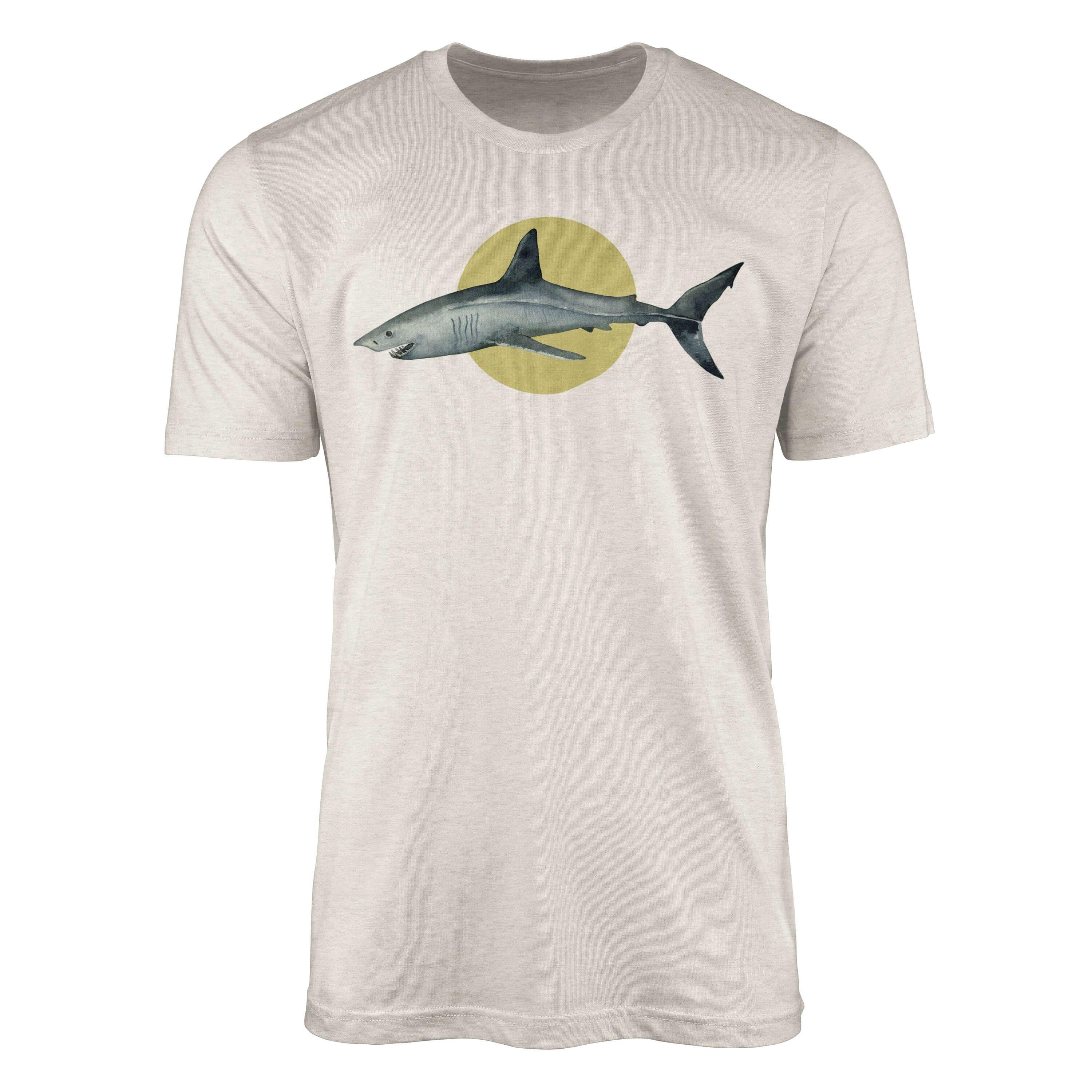 Sinus Art T-Shirt Herren Shirt 100% gekämmte Bio-Baumwolle T-Shirt Hai Wasserfarben Motiv Nachhaltig Ökomode aus erne (1-tlg)