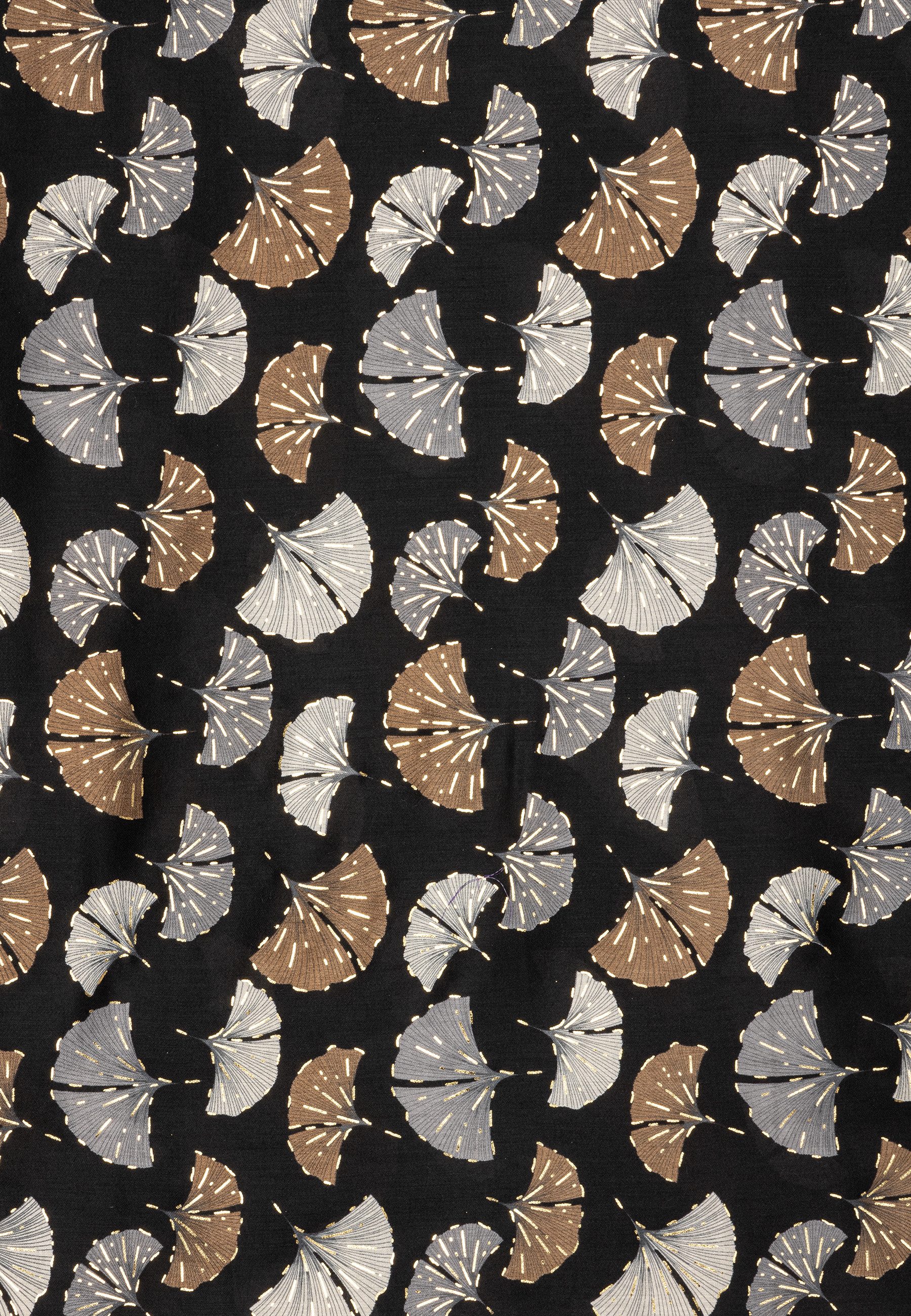 Caspar Modeschal SC516 Damen Schal mit Ginko Blatt Print und goldenen Akzenten