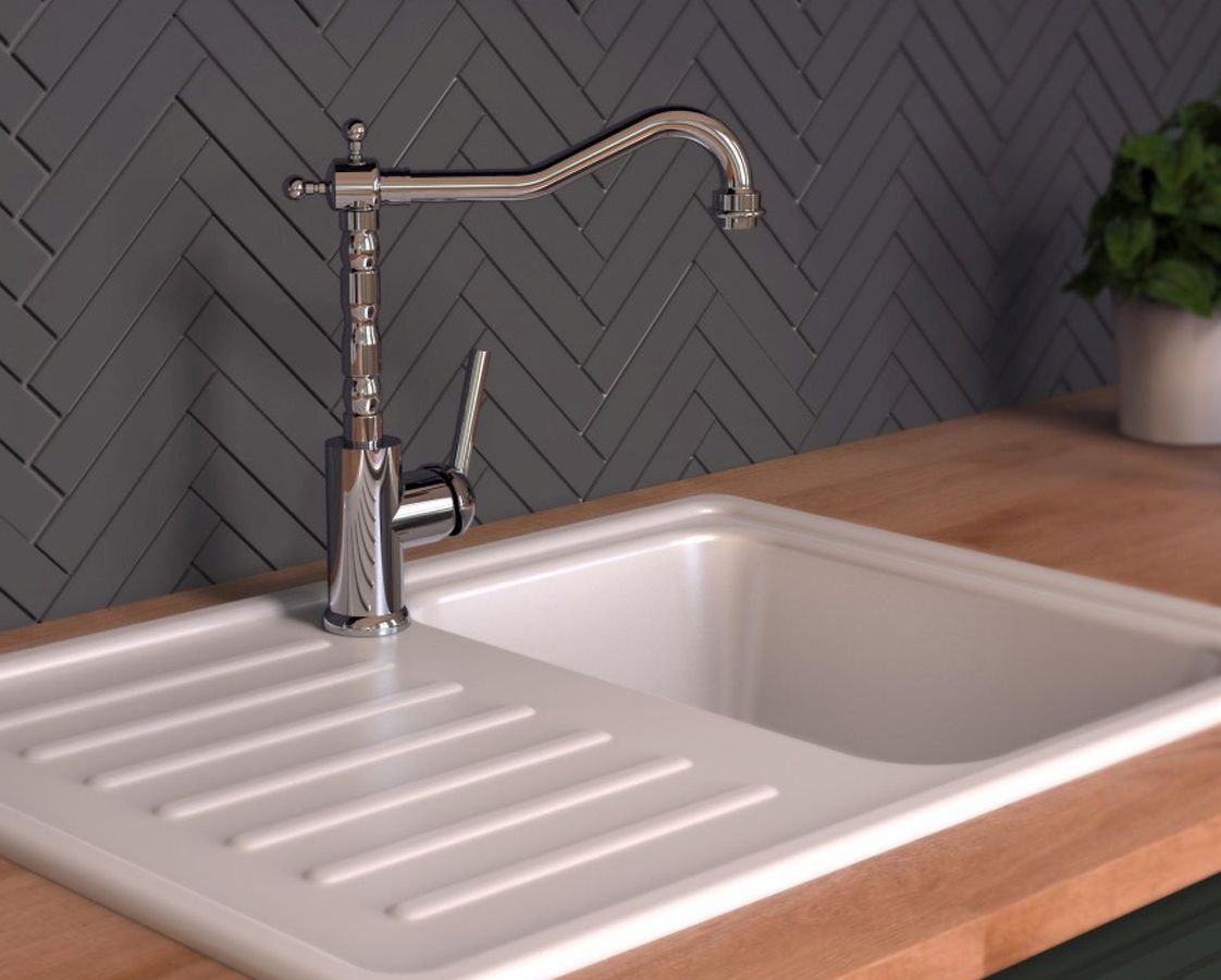 Eyckhaus kitchen & cooking Spültischarmatur OXFORD Wasserhahn Küchearmatur in Retrodesign 360° schwenkbarer Auslauf Chrom