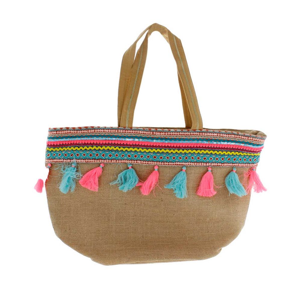 MICA Schulrucksack Shopper Tasche mit Quasten - ca. 56 x 19 x 35 cm