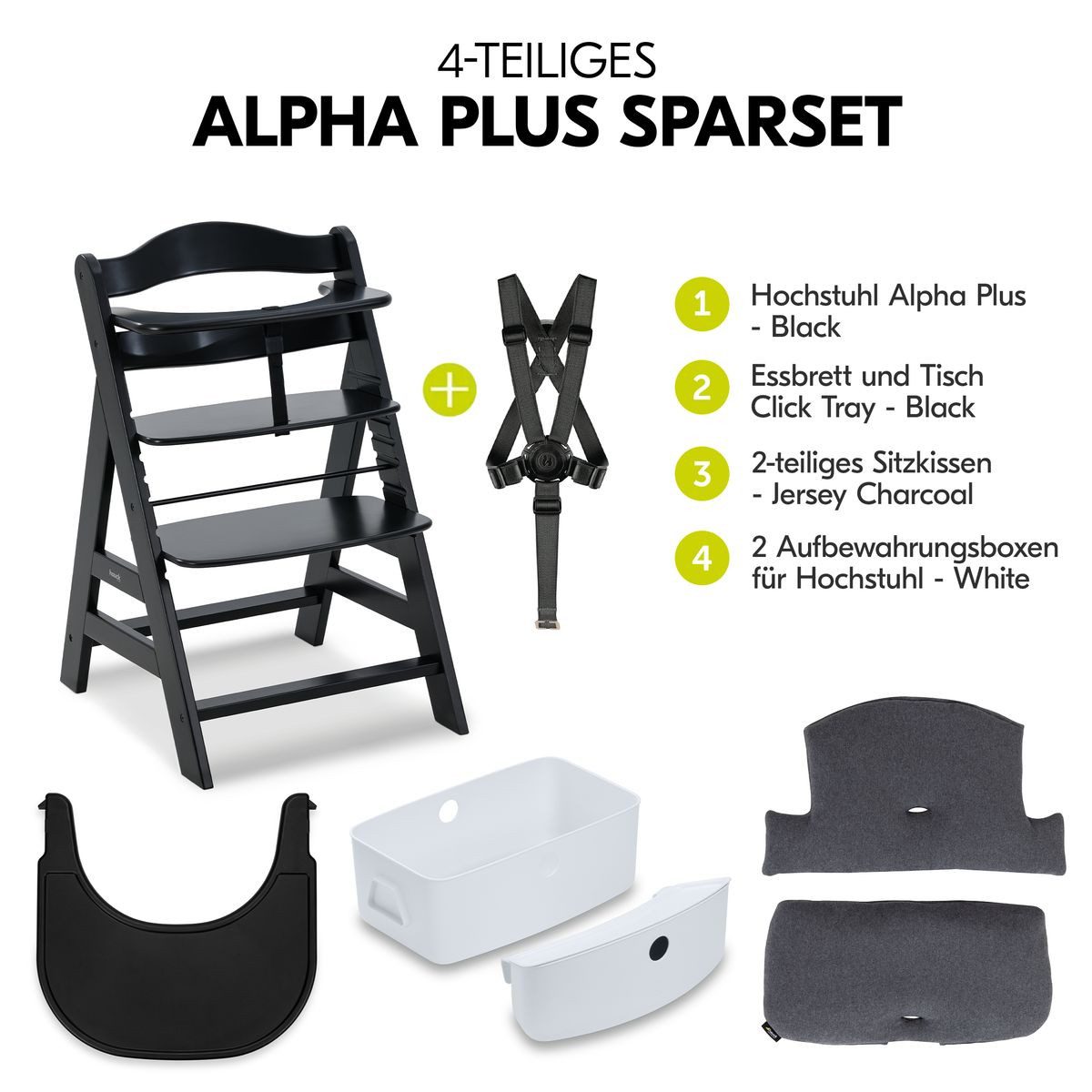Hauck Hochstuhl Alpha Plus Black (Set), Kinderhochstuhl mit Essbrett Click günstig online kaufen