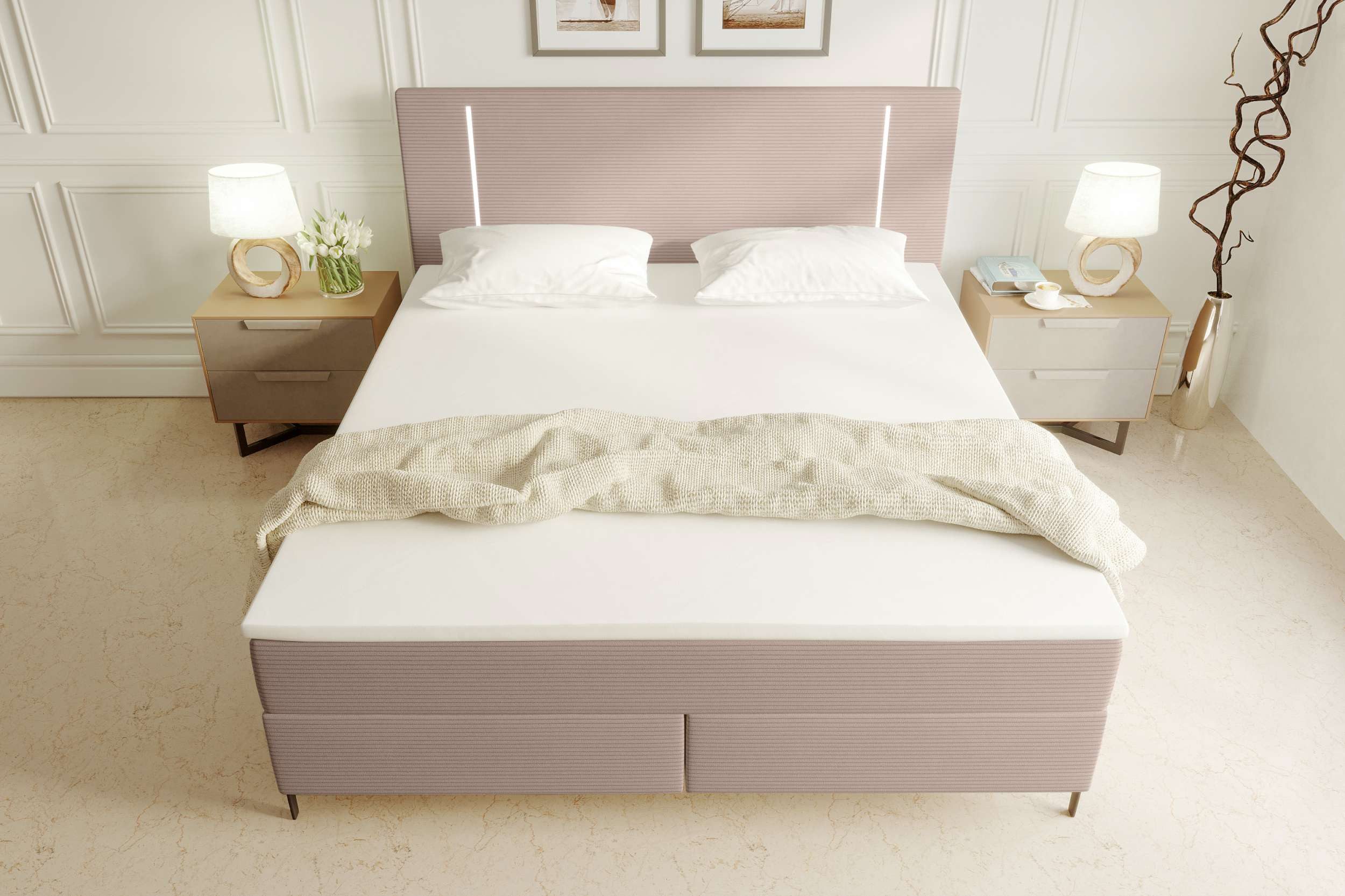 99rooms Boxspringbett Favon (Schlafzimmerbett, Bett), 140/160/180/200x200 cm, in Cordstoff POSO, mit Topper