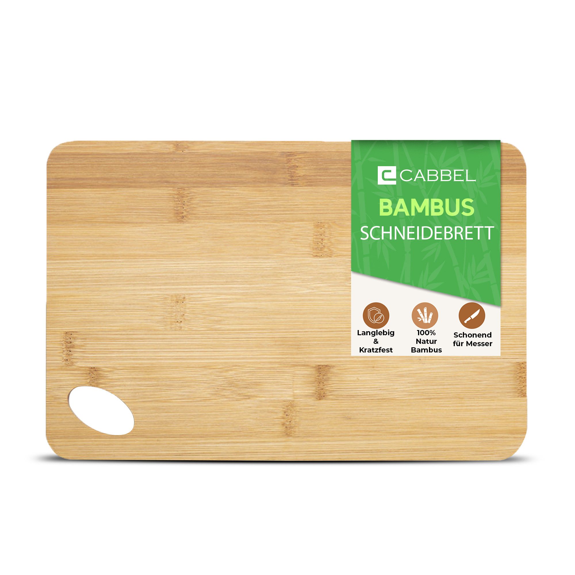 CABBEL Schneidebrett Bambus Kompaktes Küchenbrett Naturholz Nachhaltig, Bambus, 20x15x1 cm Griffloch beidseitig nutzbar Ideal für Obst, Gemüse, Snacks