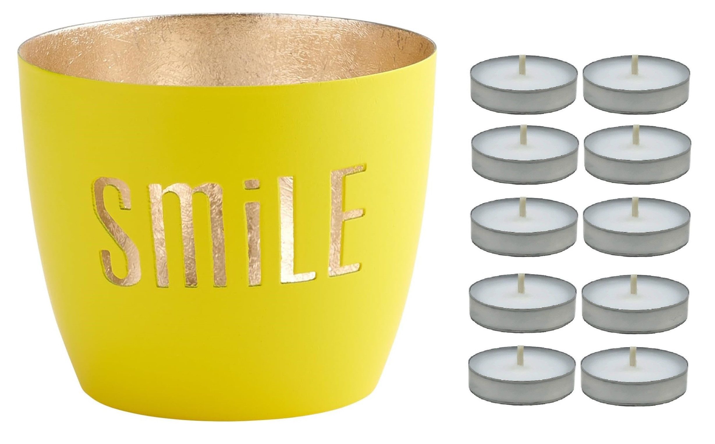 Giftcompany Windlicht Giftcompany - Windlicht Madras mit 10 Teelichter "Smile" Gelb Gr. M
