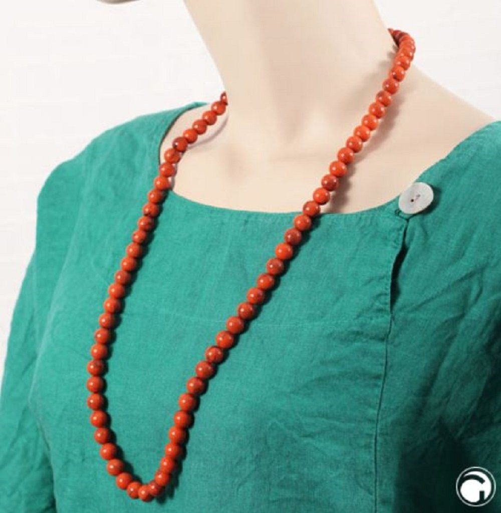 unbespielt Collier Kette mit Kunststoffperlen orange-schwarz-marmoriert 80 cm, Modeschmuck für Damen
