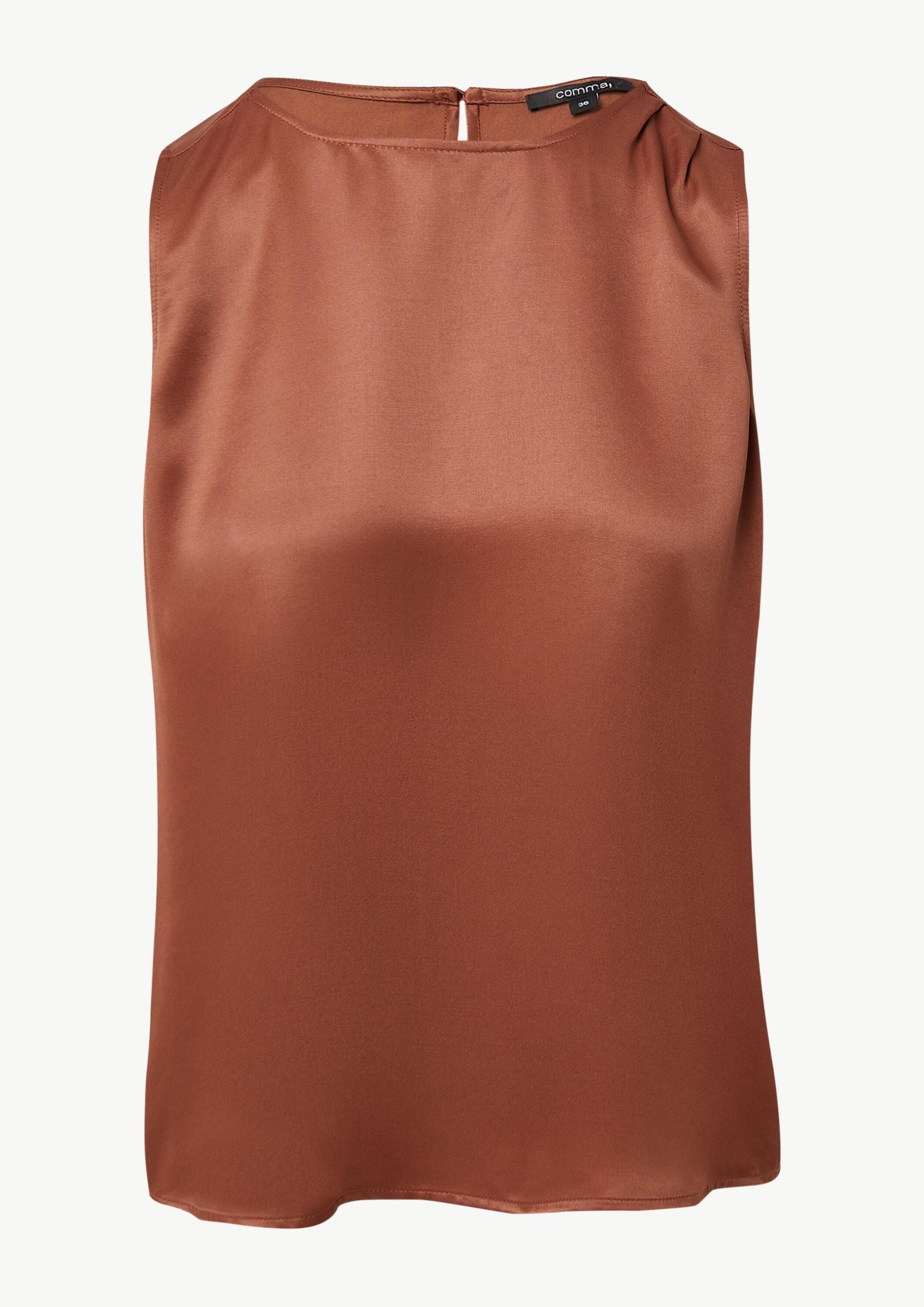 comma Blusentop Bluse Ärmellose Bluse aus Viskosesatin