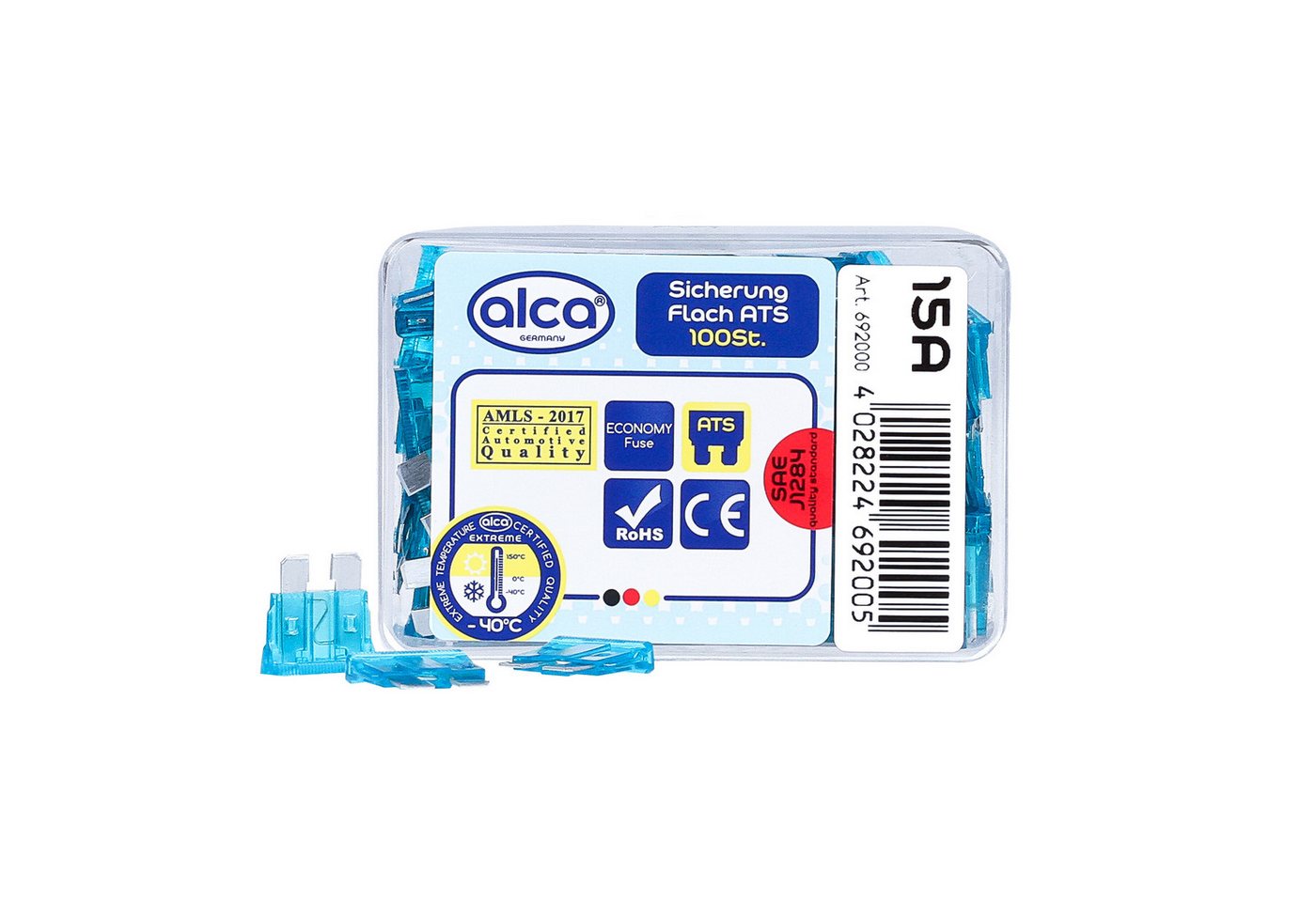 Thumbnail - alca Flachstecksicherungshalter Flach-Sicherungen 15 A, 100 St. Economy Box blaue Flachsicherungen, (Set, 100-St., 15 Am...