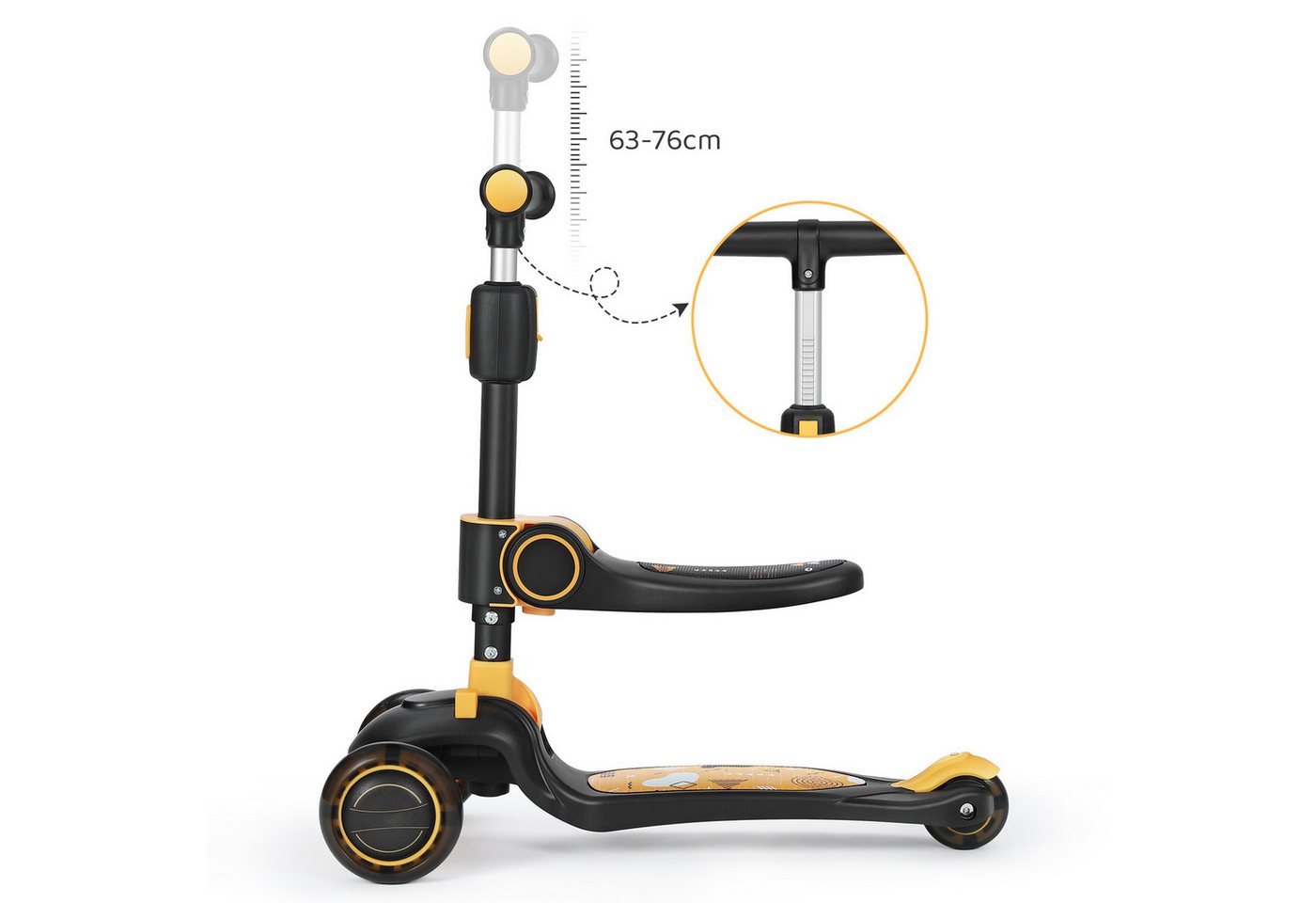 Thumbnail - OUNUO Dreiradscooter 1009 Kinderroller mit LED und Sitz, höhenverstellbar, für 2 Jahren ab